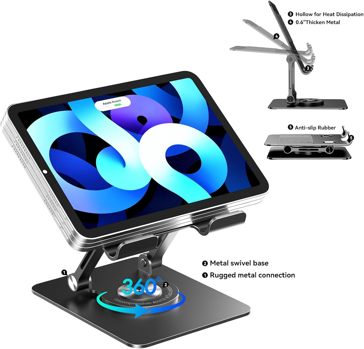 K&ZZ iPad Stand for Desk, Height Adjustable Tablet Stand, Office Desk Accessories for Men Women Gifts, Portable Office Gadgets, Rotating Foldable Phone Stand for Desk