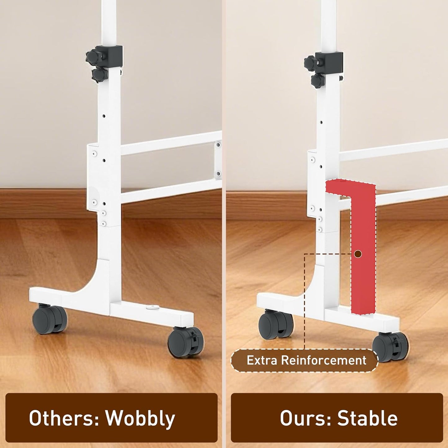 Height Adjustable Standing Desk with 2 Drawers, Small Sit Stand Up Desk with Wheels, Portable Rolling Desk for Walking Pad Treadmill, Computer Office, Adjustable 31.5"-43.3", White, Upgraded Stable