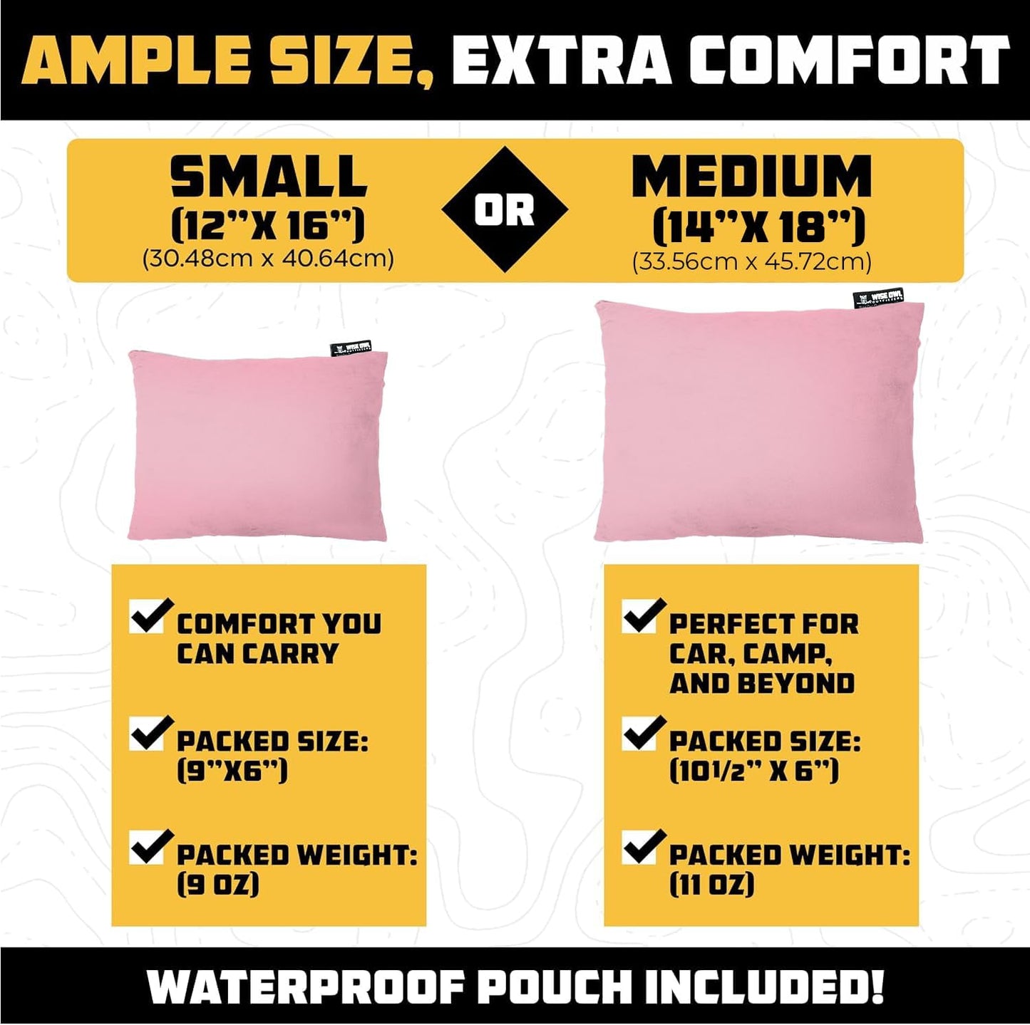 Wise Owl Outfitters Camping Pillow – Memory Foam Travel Pillow for Airplane Sleeping, Hiking, Backpacking & Outdoor Use - Small & Portable for Adults, Car, Camp & Tent