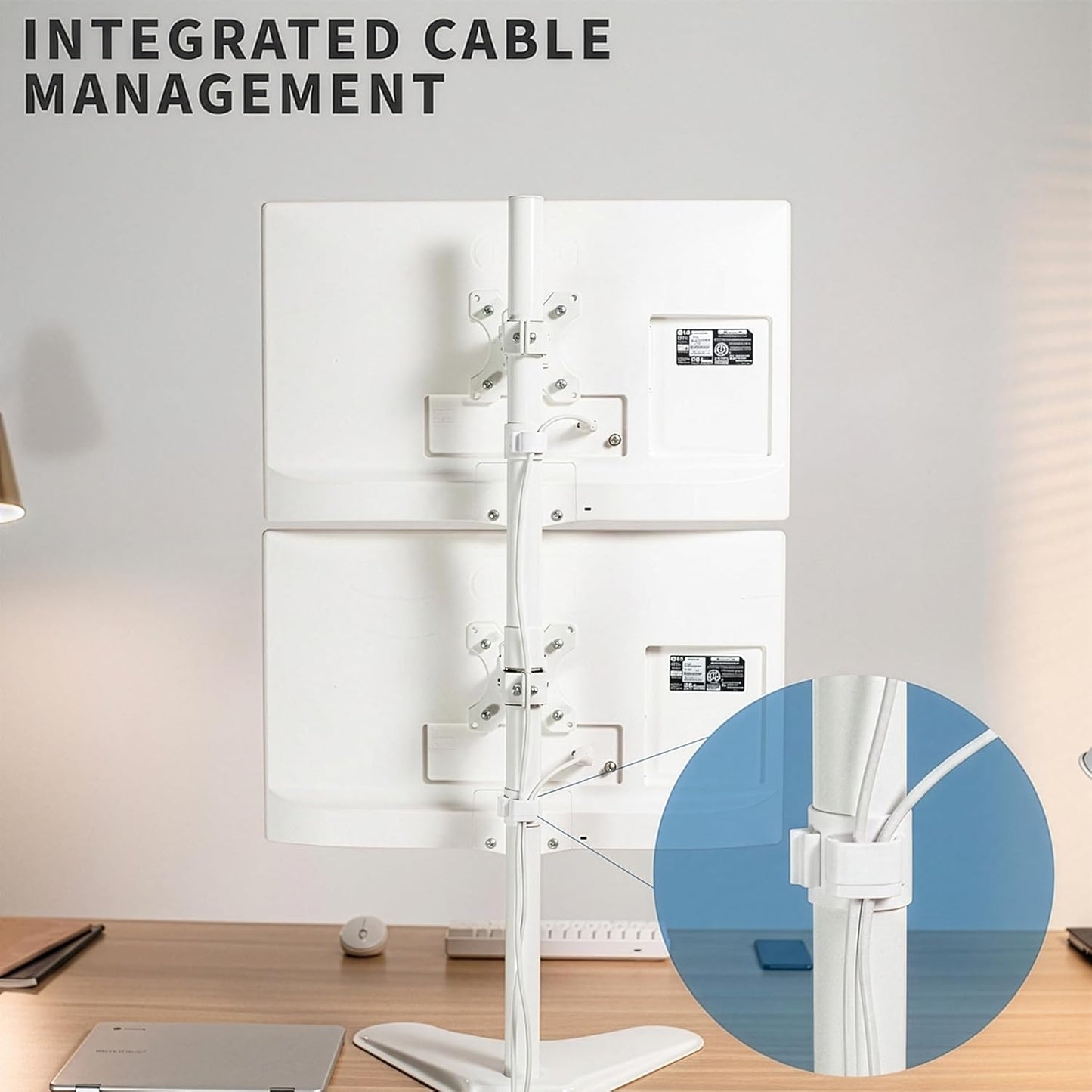 VIVO Dual Monitor Desk Stand Free-Standing LCD Mount, Holds in Stacked Vertical Position 2 Ultrawide Screens up to 34 inches, White, STAND-V002LW