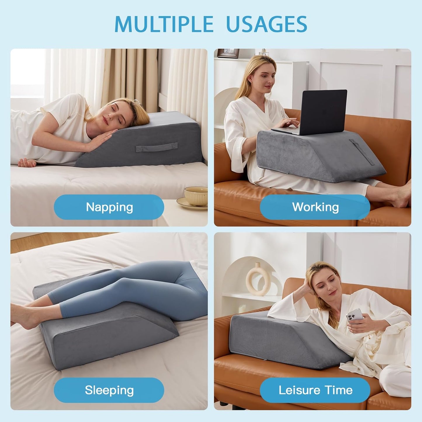 MEGCXIT Leg Pillow Elevation Blood Circulation, Leg Wedge for Elevation for Swelling, Leg Elevating Pillow for After Surgery Memory Foam Foot Knee Pillow for Back Sleeping 23.6×16.8×8 Inch Short Plush