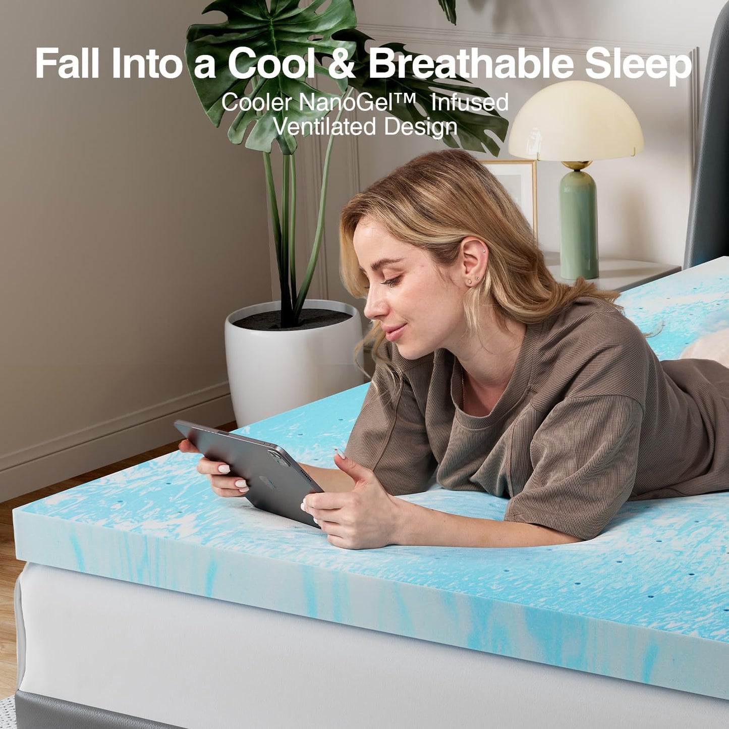 Novilla Twin Memory Foam Mattress Topper 3 Inch, Cooling Gel Infused, Ventilated Pressure Relief Pad, Medium Comfort for Sofa, RV, Camper, Dorm Room