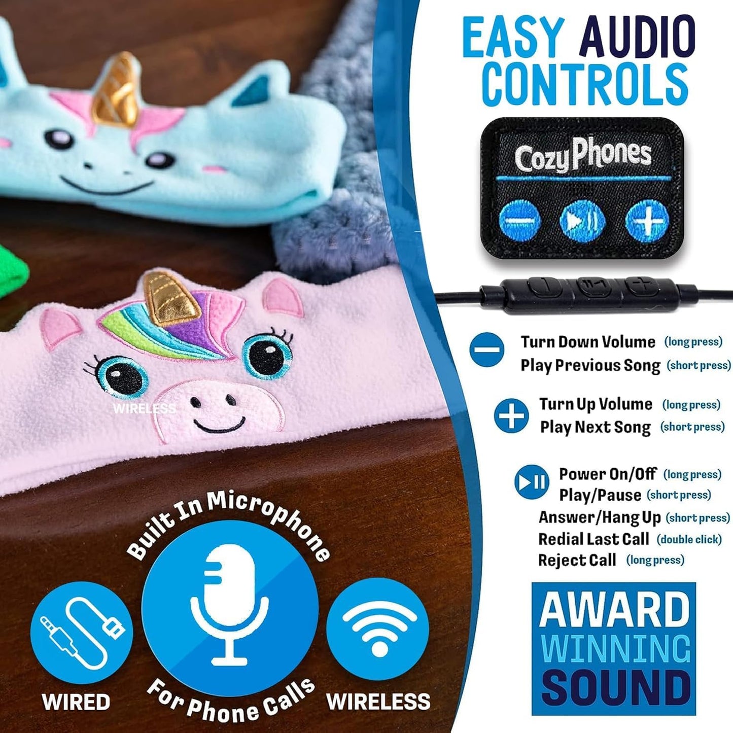 CozyPhones Toddler Headphones Wireless, Kids Bluetooth Earphones, Safe Volume - Wired School Headphones for Kids with 3.5 MM Jack and Travel Bag - Toddler Airplane Accessories for Boys & Girls - Fox