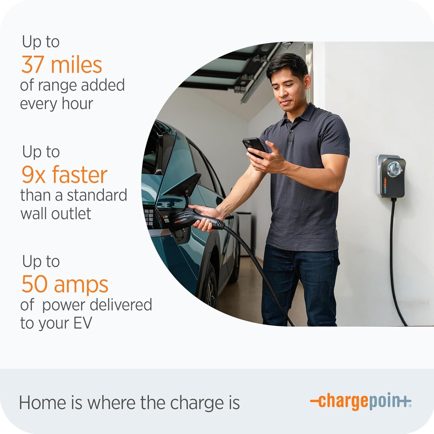 ChargePoint HomeFlex Level 2 EV Charger J1772 - Fast Smart Battery Power Charging at Home for Electric Automobile Vehicles- Hardwired for Electric Car