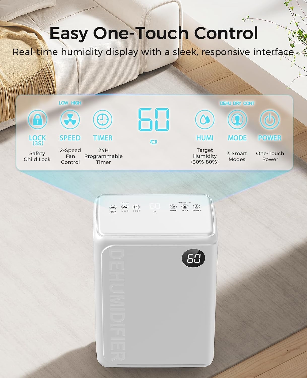 PLUSCENT 32 Pint Dehumidifier for Basement, 2500 sq.ft Dehumidifiers for Home with Drain Hose, 3 Modes, Auto Defrost, 24H Timer, Quiet Smart Humidity Control for Large Room, Bedroom, Bathroom, RV