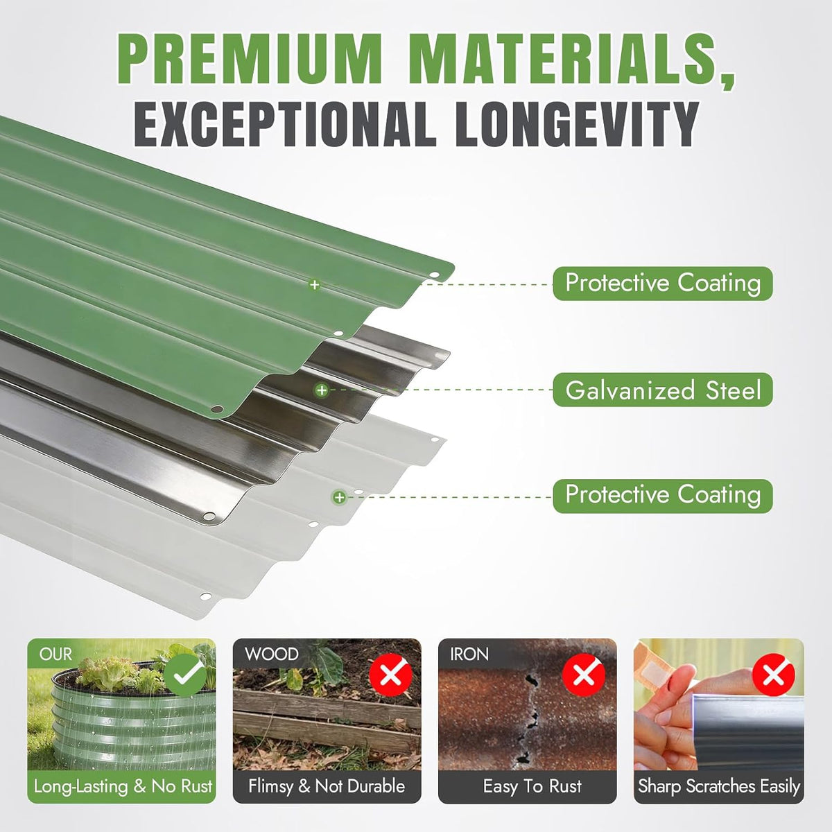 INNO STAGE 3Pcs Galvanized Raised Garden Bed Kit, Outdoor Metal Planter Box