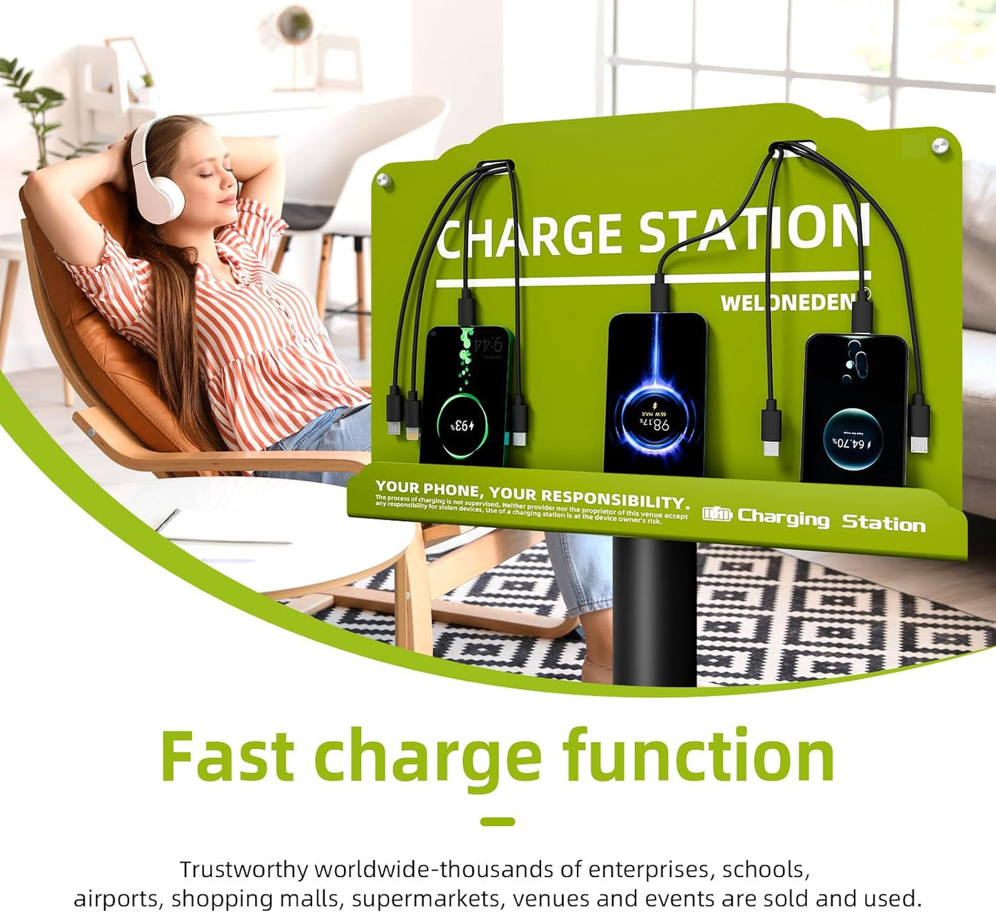 Wall Mounted Cell Phone Charging Station Mobile Phone Charging Station | Fast Charging 8 Device | Compatible with iPhone ipad Smartphone Tablets Port | Great for Offices Hotel Hospital Airport (Green)