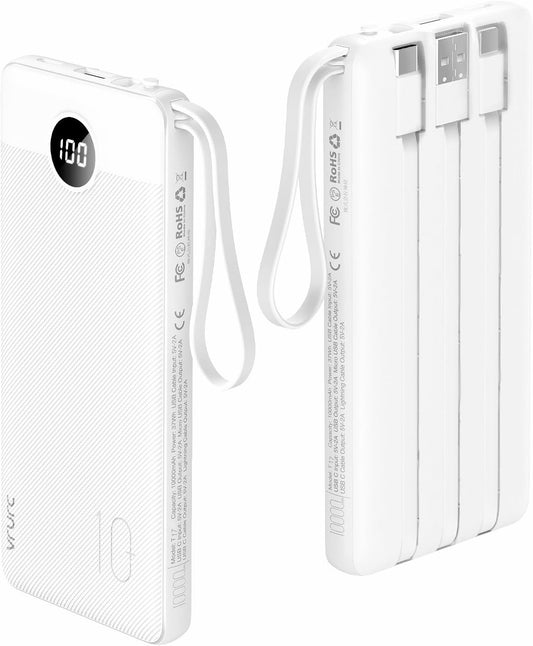 VRURC Power Bank for iPhone, 22.5W Portable Charger with Built-in Cables