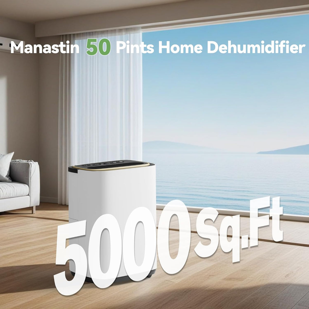 Manistin 5000 Sq.Ft Dehumidifier for Basement with Drain Hose, 52 Pint Dehumidifiers for Home, 3 Modes, Humidity Display & Timer & Child Lock, Large Room Compressor for Bedroom/Bathroom/Laundry
