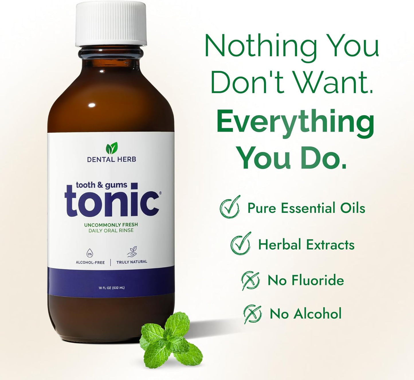 Tooth & Gums Tonic – Truly Natural Oral Rinse, Plant-Based, Alcohol-Free, Fluoride-Free, Herbal Extracts & Essential Oils, Fresh Breath & Daily Gum Care, 18 fl oz – Dental Herb Company