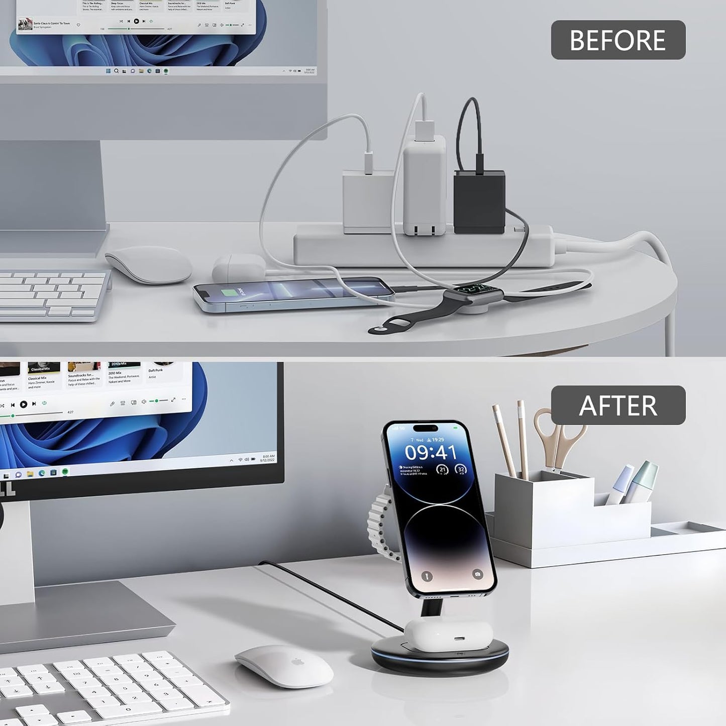 QWOSE 2026 Traveling 3 in 1 Charging Station for Apple iPhone AirPods Watch | with Mag-Safe Wireless Charger Stand for iPhone 17 16 15 14 13 12 Series AirPods iWatch Series - Gifts for Wife & Husband