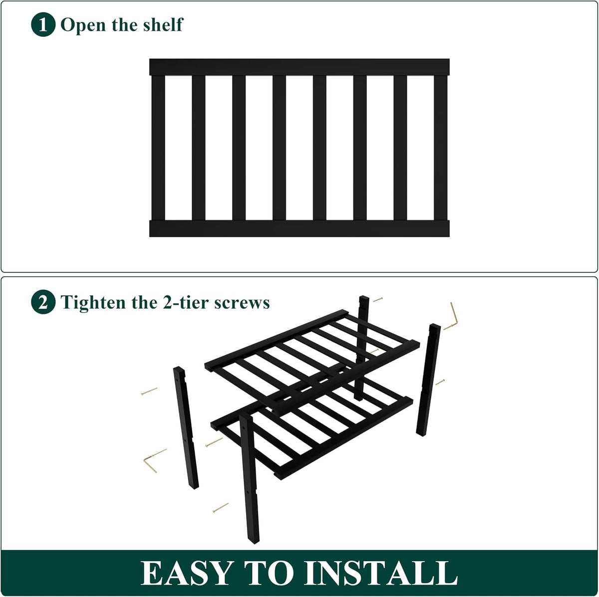 Smiry Bamboo Shoe Rack, 8 Vertical Slats, 2 Tier - 17.3" Wide, Black