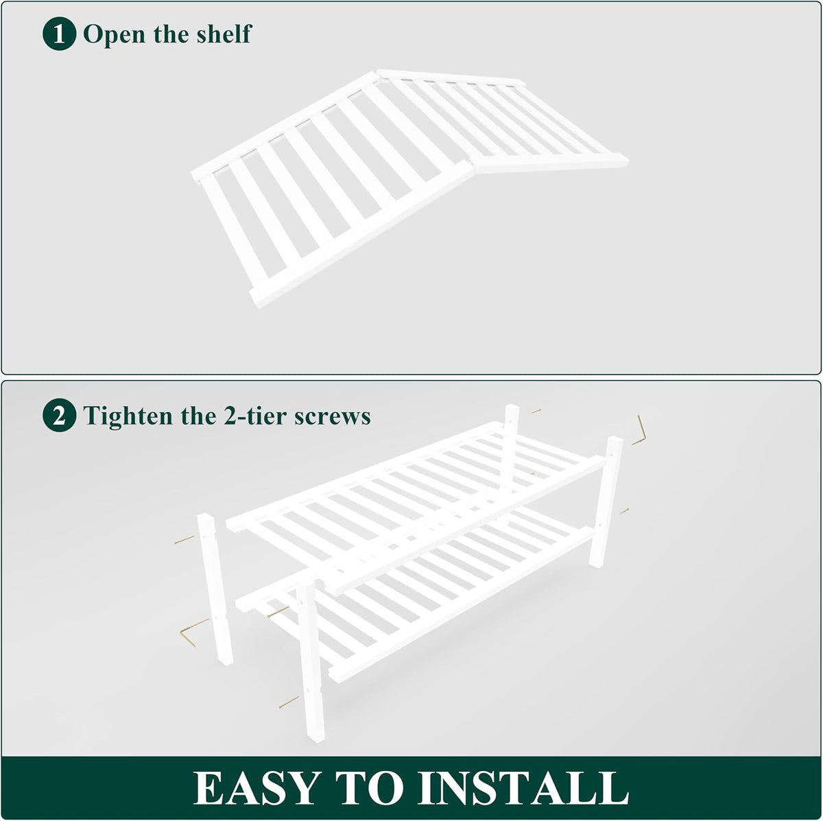 Smiry Bamboo Shoe Rack for Closet, 2 Tier - 26.77" Wide, White