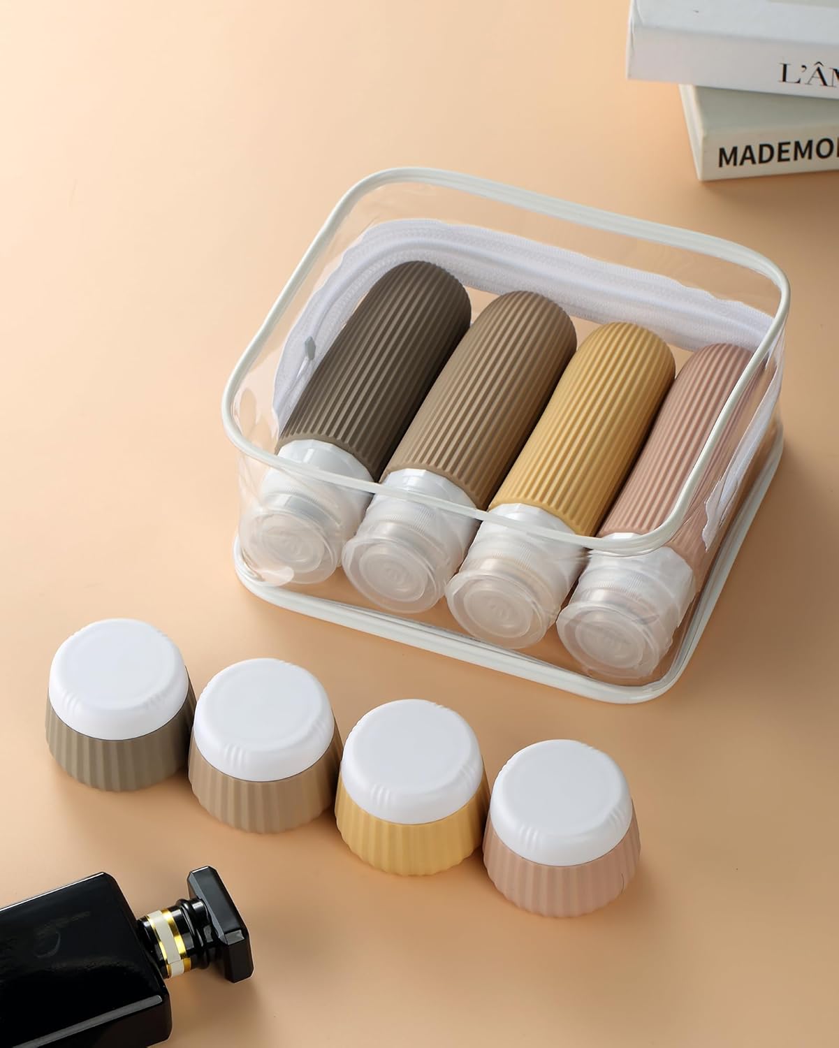Mrsdry Travel Bottles 8 Pack, TSA Approved 3 oz Travel Toiletries Containers with Clear Bag, Leak Proof Silicone Squeezable Essentials Jars