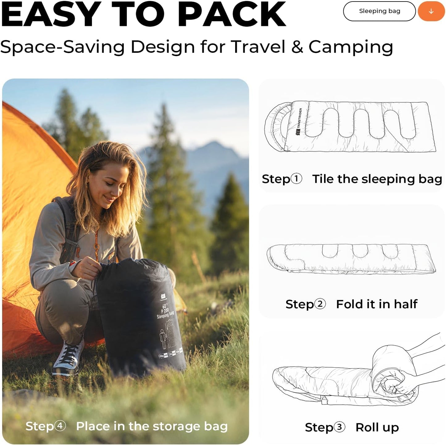 Sleeping Bag for Adults Warm Weather, Compact Lightweight Backpacking Sleeping Bag with Compression Sack, Camping Essentials Gear for Hiking Travel Climbing Outdoor & Indoor Use