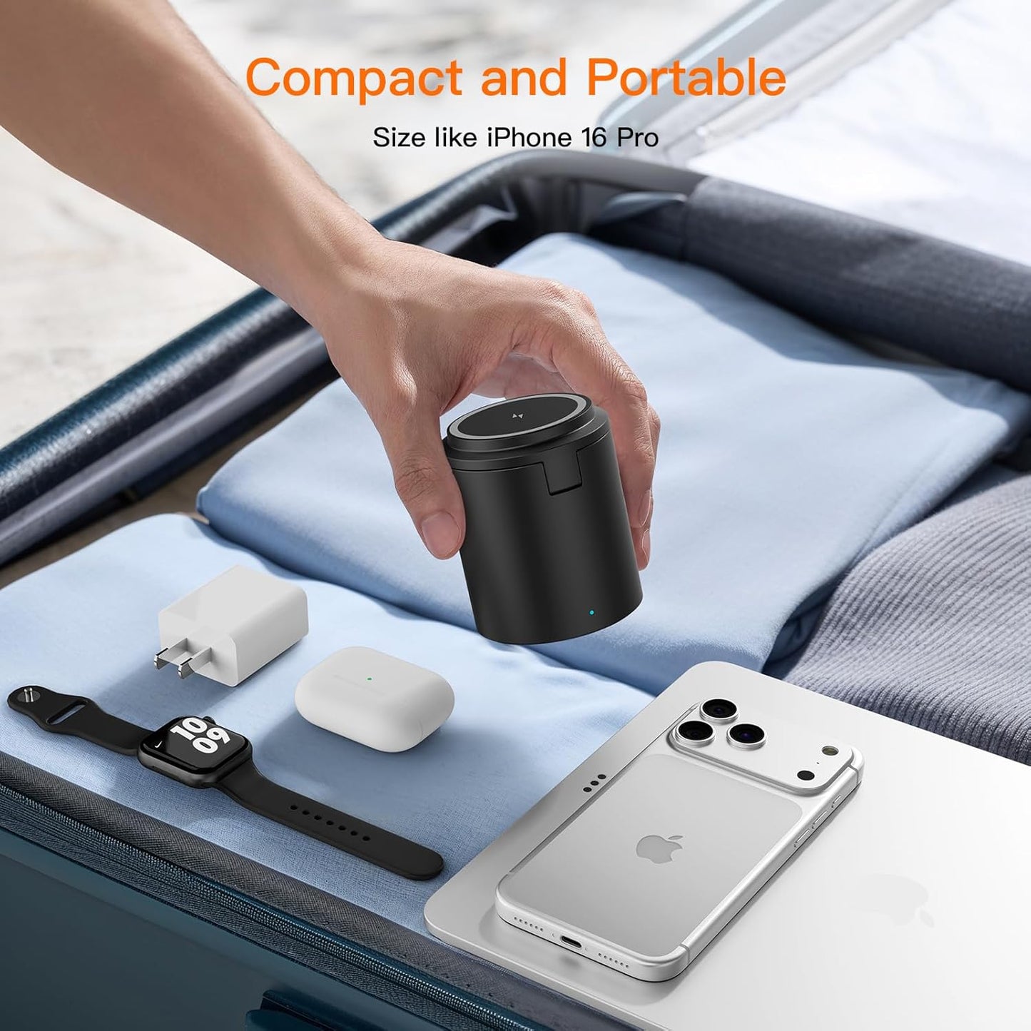 2026(15W) Foldable 3 in 1 Wireless Charging Station,for Apple Magsafe Charger Stand,Fast Magnetic Wireless Charger Station for iPhone 1716 15 14 13 12 Series,Airpods Pro,Apple Watch Ultra Series
