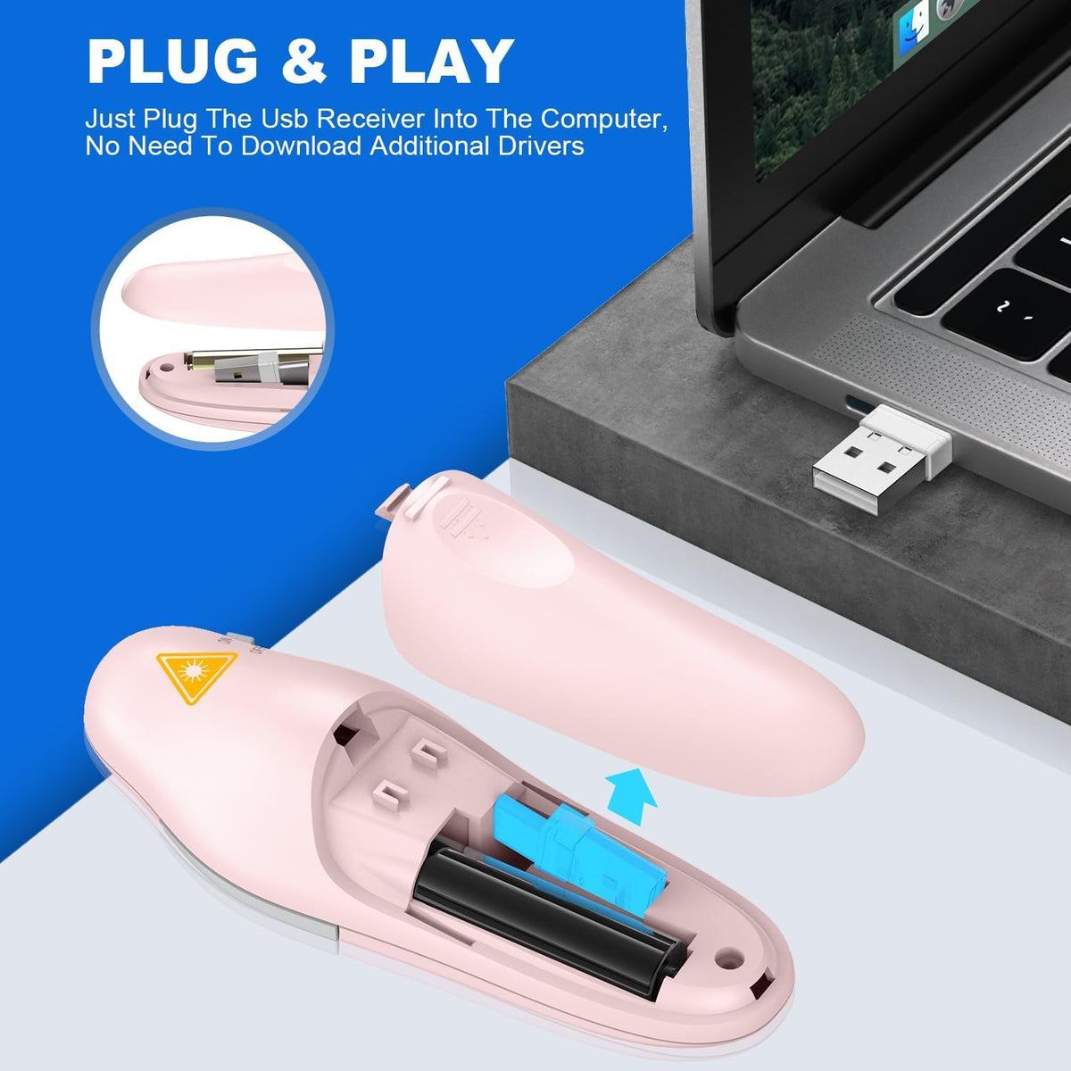 QUI Presentation Clicker Wireless Presenter Remote, Pink, A-C