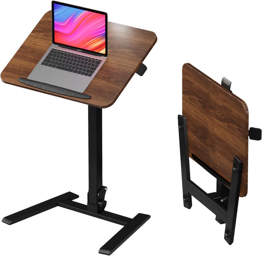 alawooder 25 Inch Mobile Folding Desk - No Assembly, Pneumatic Sit-Stand, 29-42" Height Adjustable Rolling Laptop Desk with Hidden Wheels, 0-90° Tilt Top for Home Office, Craft & Study