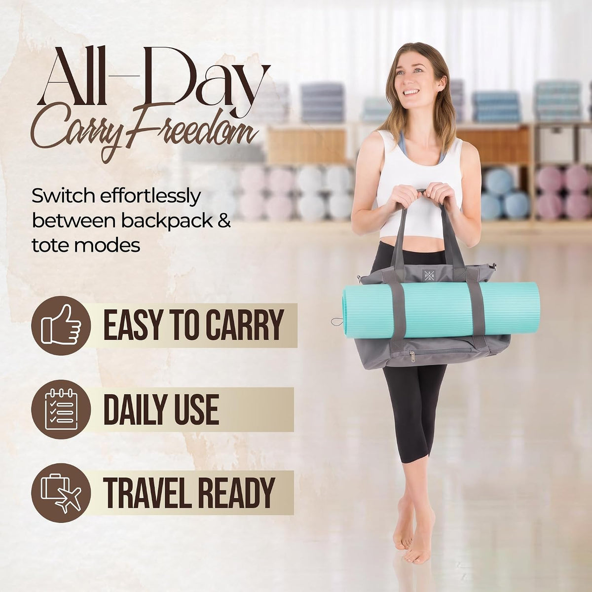 Yoga Mat Bag - Convertible Crossbody Yoga Bag, Travel Tote Back Pack