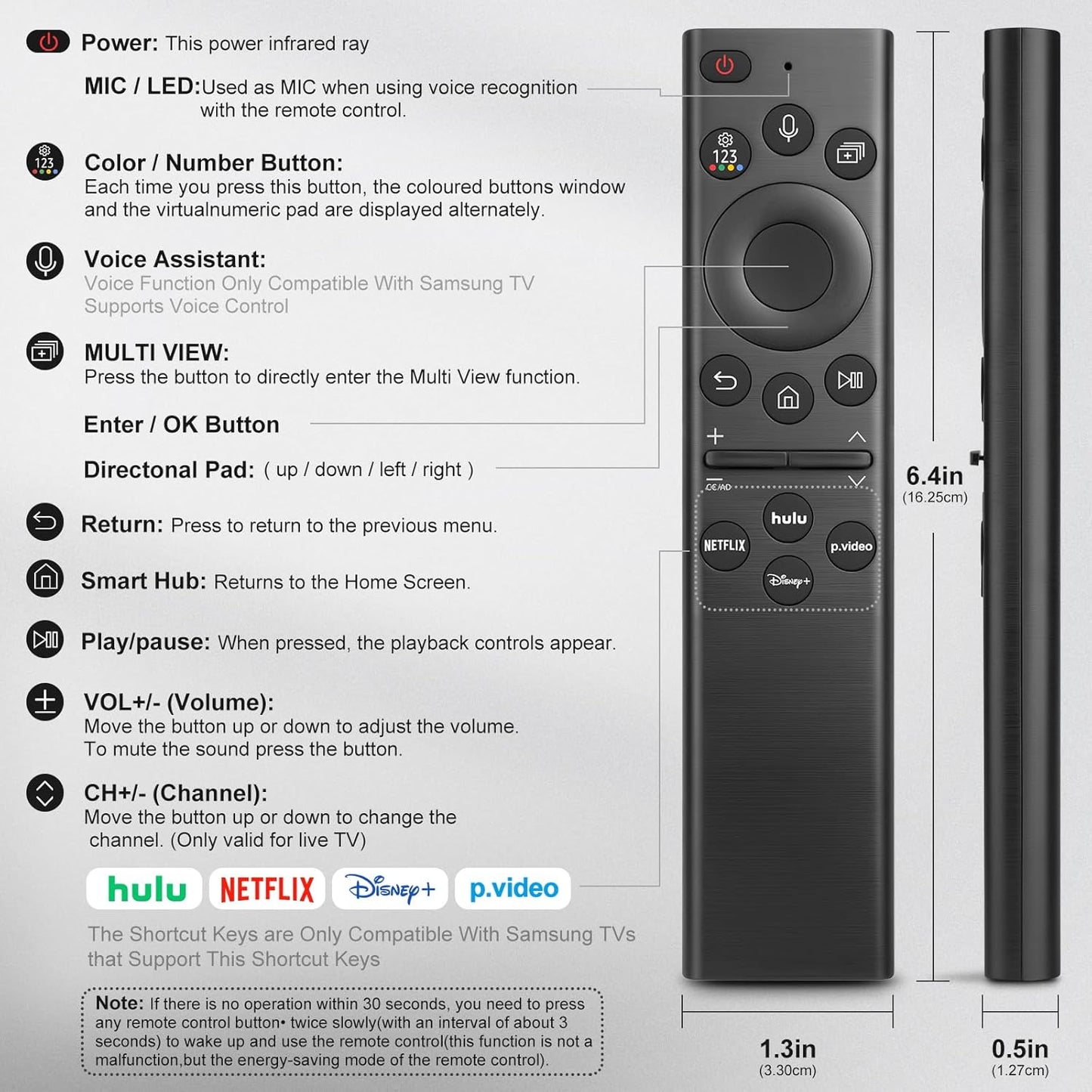for Samsung-Smart-TV-Remote-Control-Replacement,Universal Remote for 2019 2026 Samsung Frame Curved Crystal Smart TVs, with Voice Control