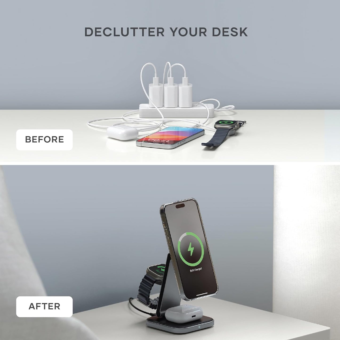 Satechi 3-in-1 Qi2 Wireless Charging Station, 15W Magnetic Charging | Foldable travel design, fits iPhone 12-17, AirPods Pro, Apple Watch