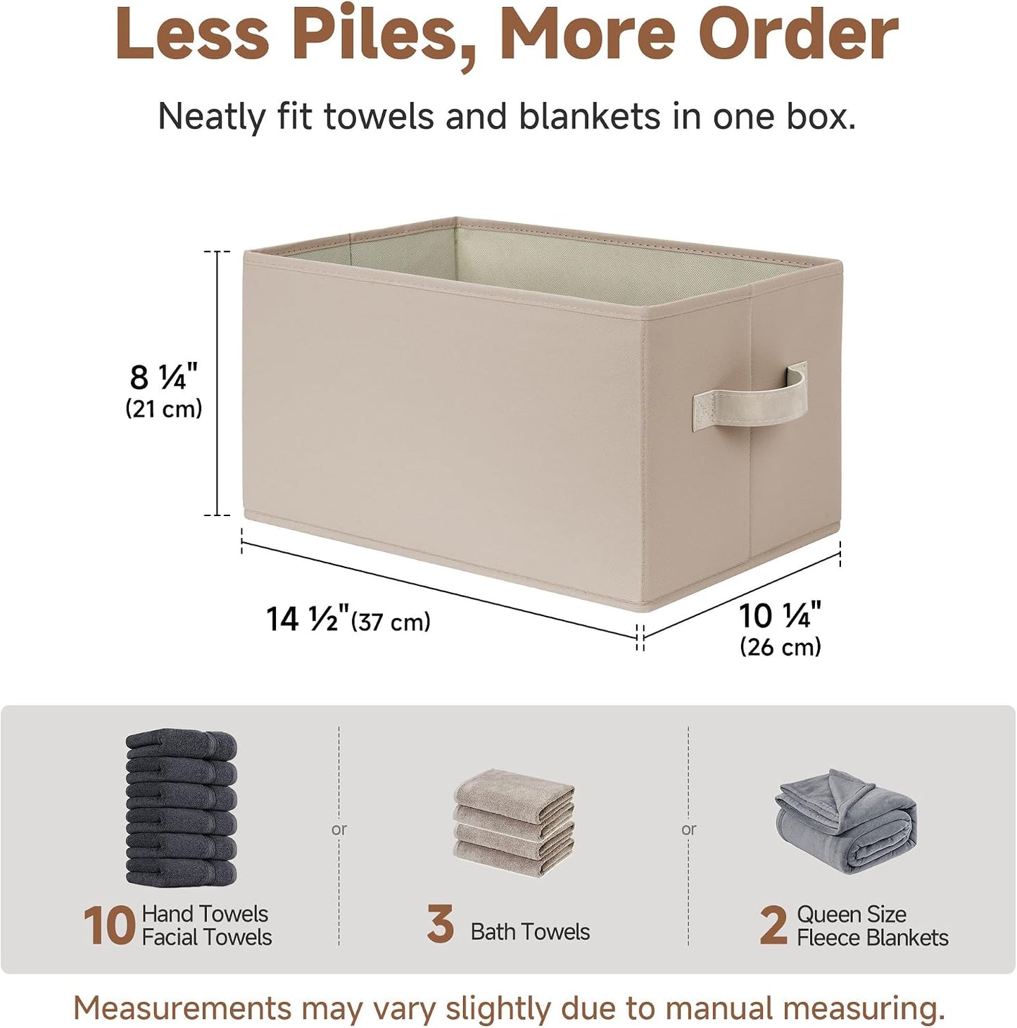 StorageWorks Closet Storage Bins, Light Brown, Large, 3-Pack | Closet Organizer Storage Baskets, Fabric Storage Bins for Shelves, Closet Organization, Organizer Bins