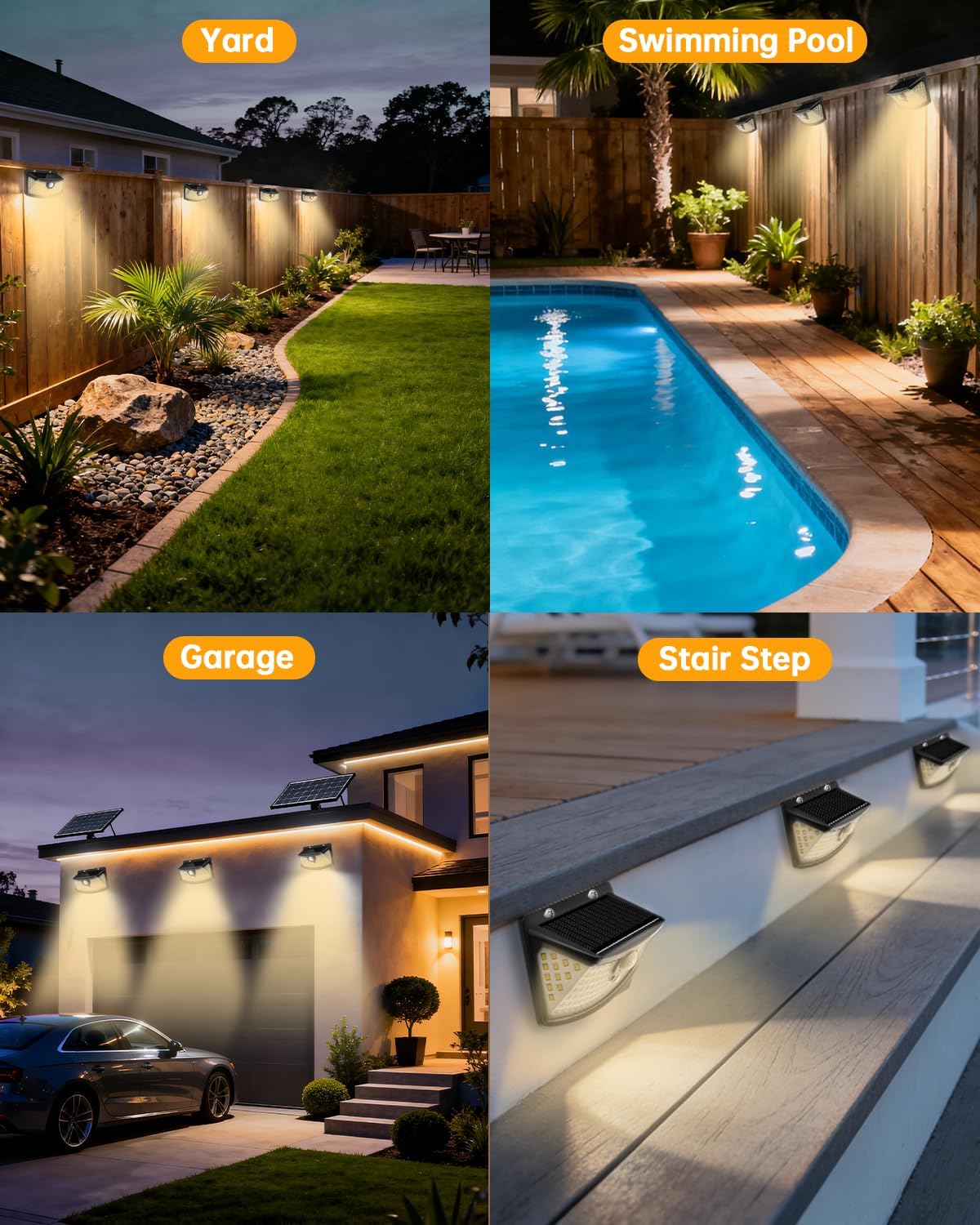 Aootek New Solar Motion Sensor Lights 120 LEDs with Lights Reflector,270° Wide Angle, IP65 Waterproof, Step Lights for Front Door, Yard, Garage, Deck (Black, Warm White, 6-Pack)