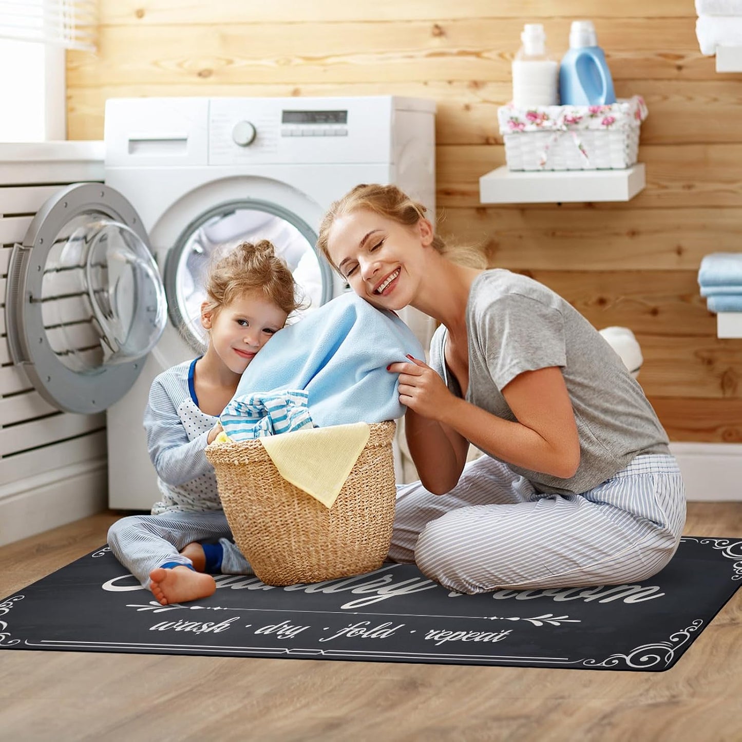 Non-Slip Laundry Room Rug Runner 17.3"x47.2" Washable Grey - Bathroom Mudroom Kitchen Mat for Farmhouse Entryway Decor Accessories