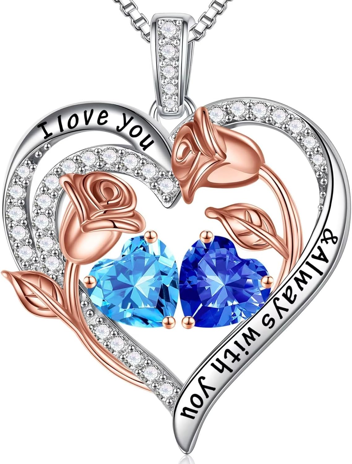 Iefil Birthstone Necklace for Women - Rose Heart Necklace