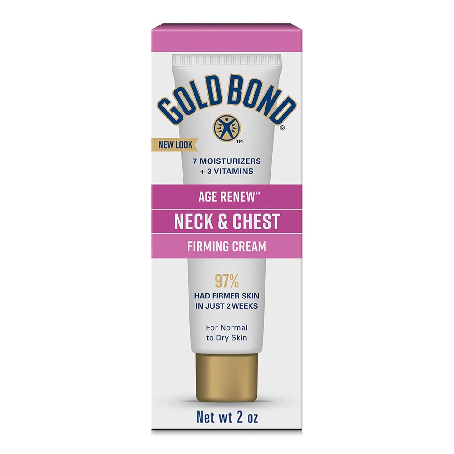 Gold Bond Age Renew Neck & Chest Firming Cream, 2 Oz, Hydrates, Renews, and Visibly Improves Firmness, Texture & Elasticity of Aging Skin, Non-Greasy, Dermatologist-Tested, Hypoallergenic, Unscented