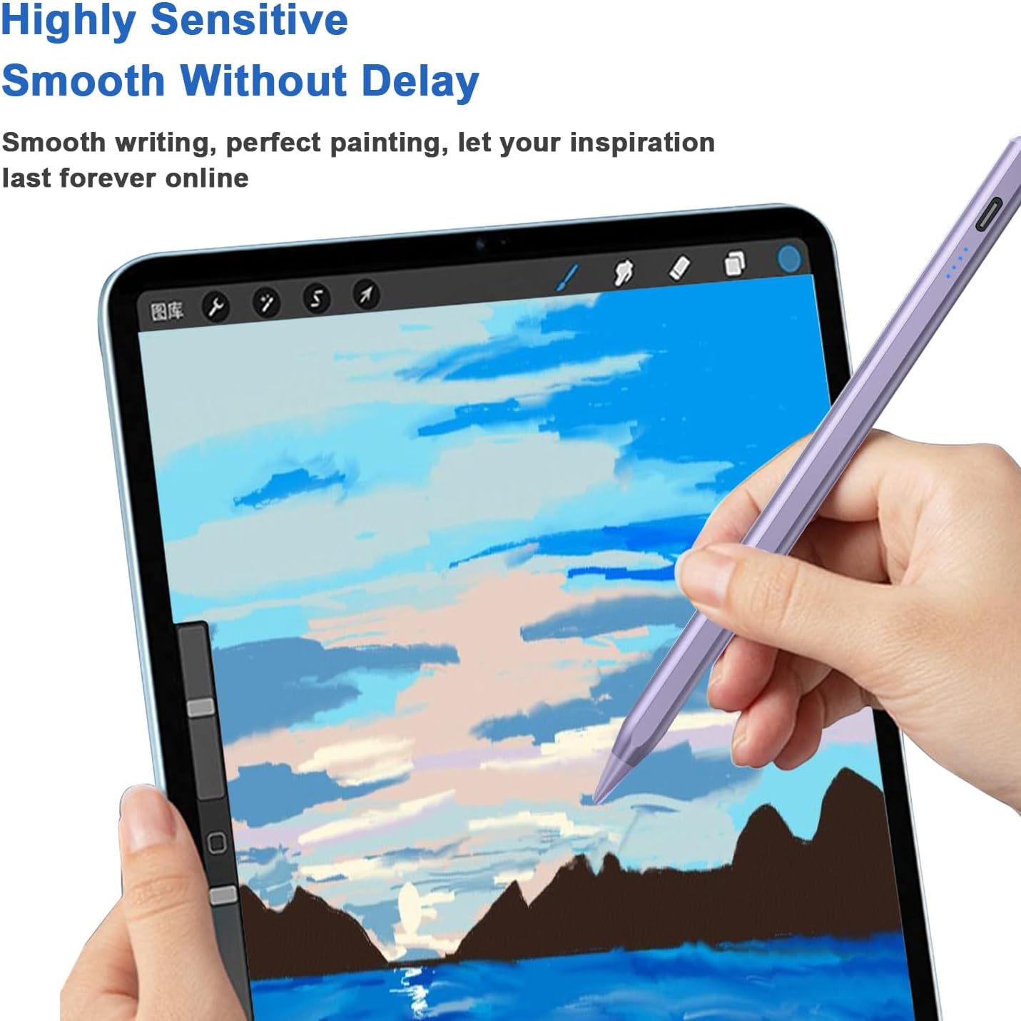 Stylus Pens for Touch Screens Power-Display Tablet Pen POM Tip Magnetic Digital Touch Pen Compatible with iPhone/iPad/iPad Pro/Lenovo/Nintendo Switch 2/Other Smartphone and Tablet Devices (Purple)