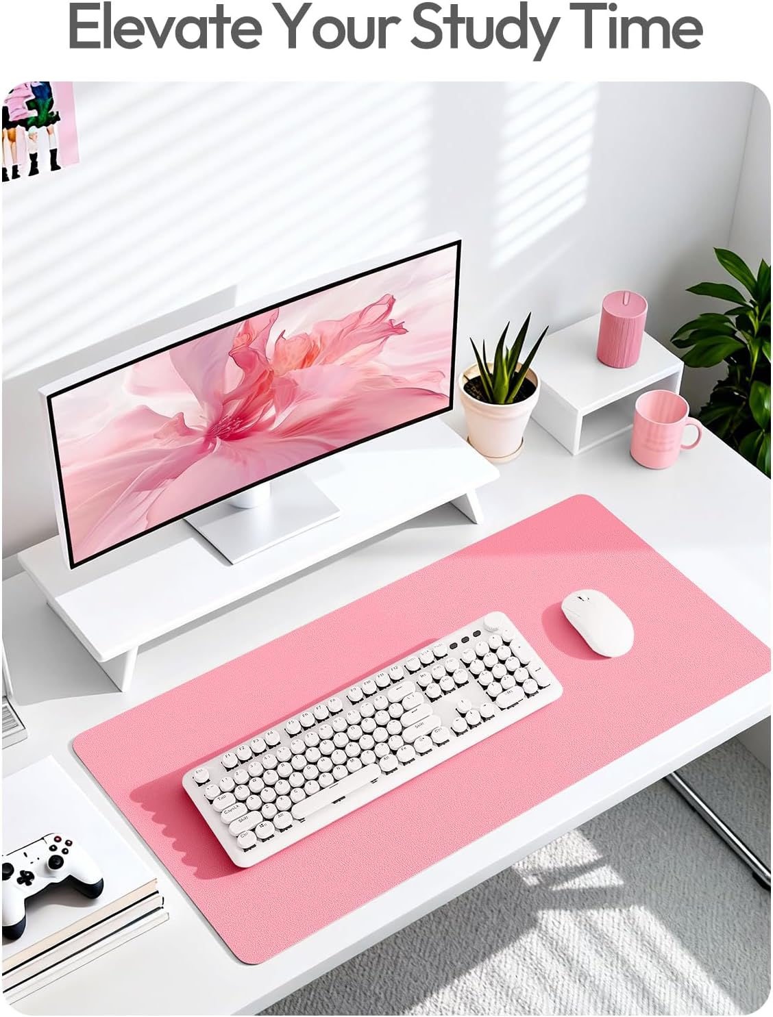 YSAGi Leather Desk Protector, Office Mat, Large Mouse Mat, Non-Slip PU Leather Blotter, Laptop Desk, Waterproof Writing Pad for Office and Home (Pink, 31.5" x 15.8")
