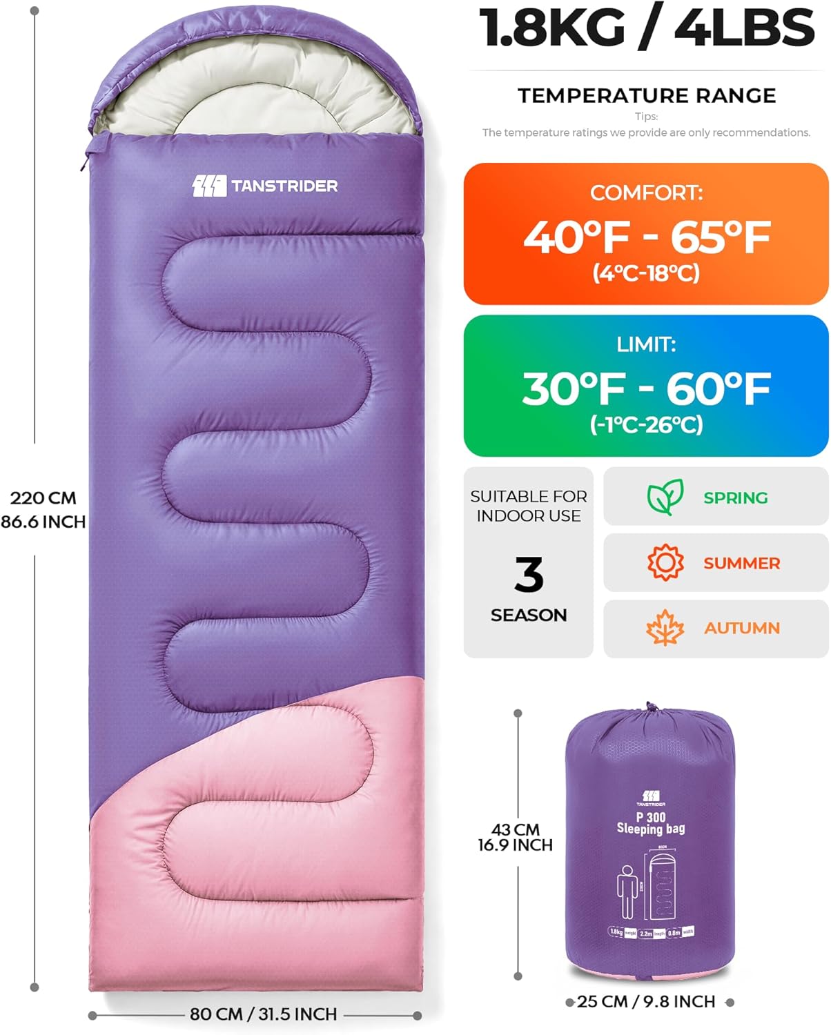 Sleeping Bag for Adults Warm Weather, Compact Lightweight Backpacking Sleeping Bag with Compression Sack, Camping Essentials Gear for Hiking Travel Climbing Outdoor & Indoor Use