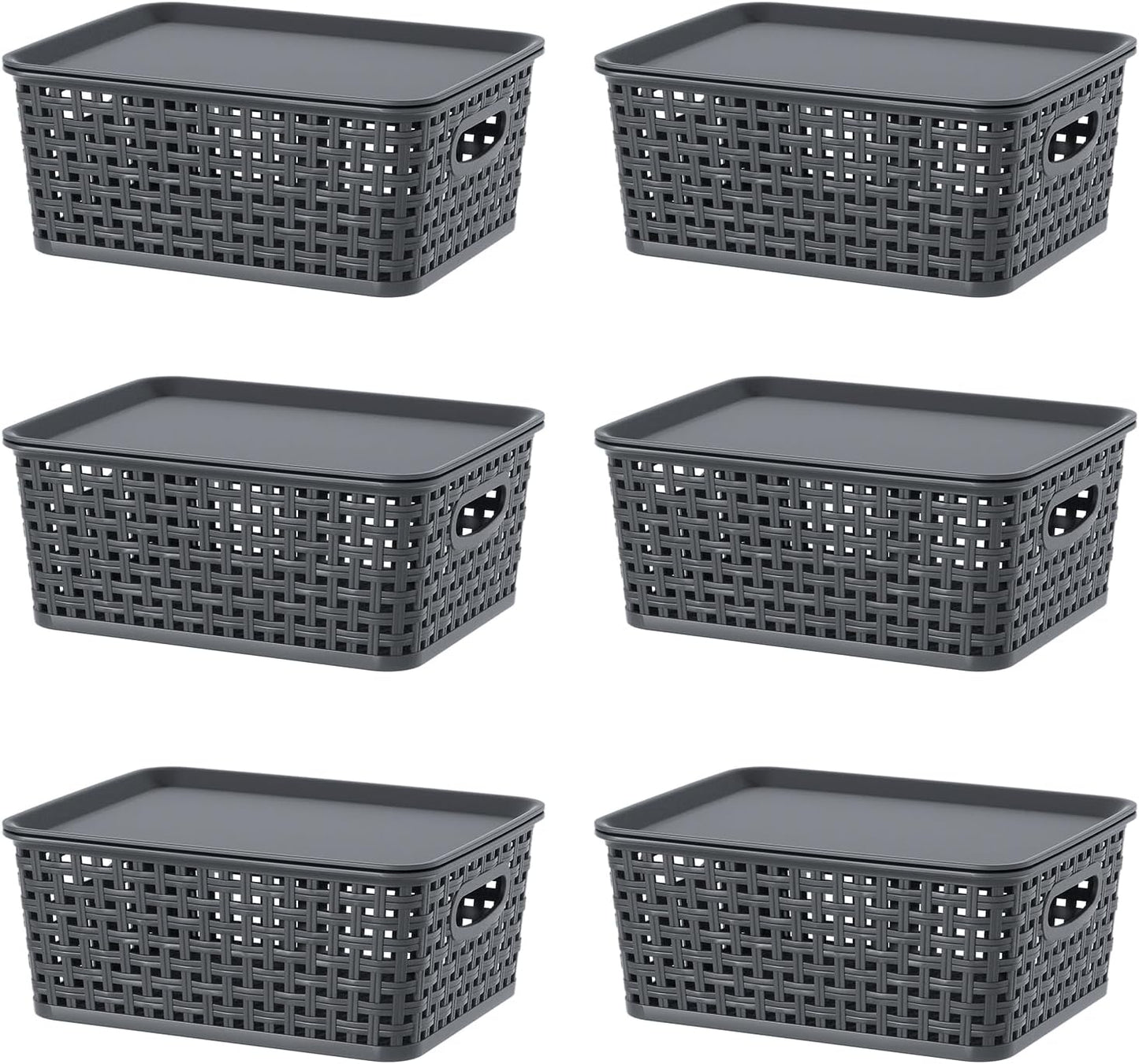 Xyskin Plastic Storage Baskets with Lids, Set of 6 Small Basket Bin