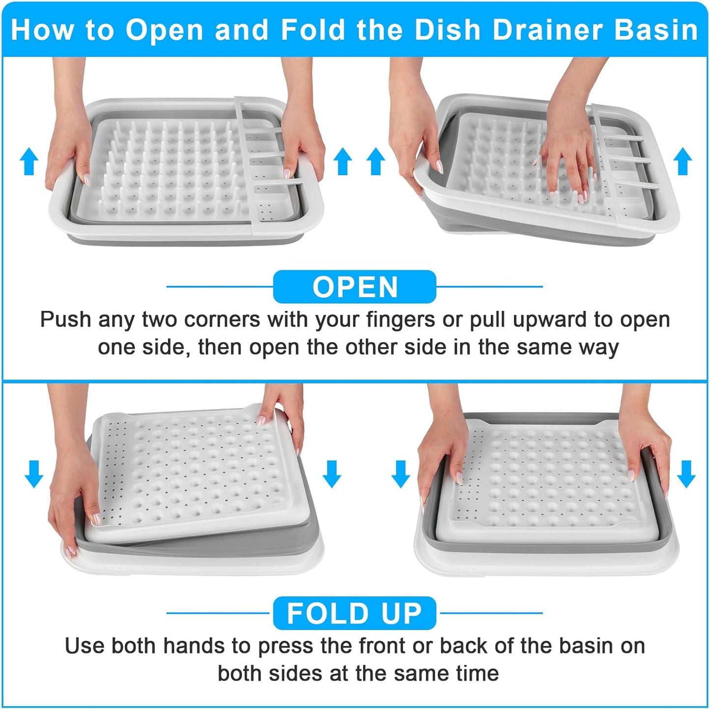 Collapsible Dish Drying Rack Portable Dish Drainers for Kitchen Counter with Drainboard, Kitchen Sink Organizer Basket RV Accessories Camper Storage and Organization Dish Rack Over Sink Drying Rack