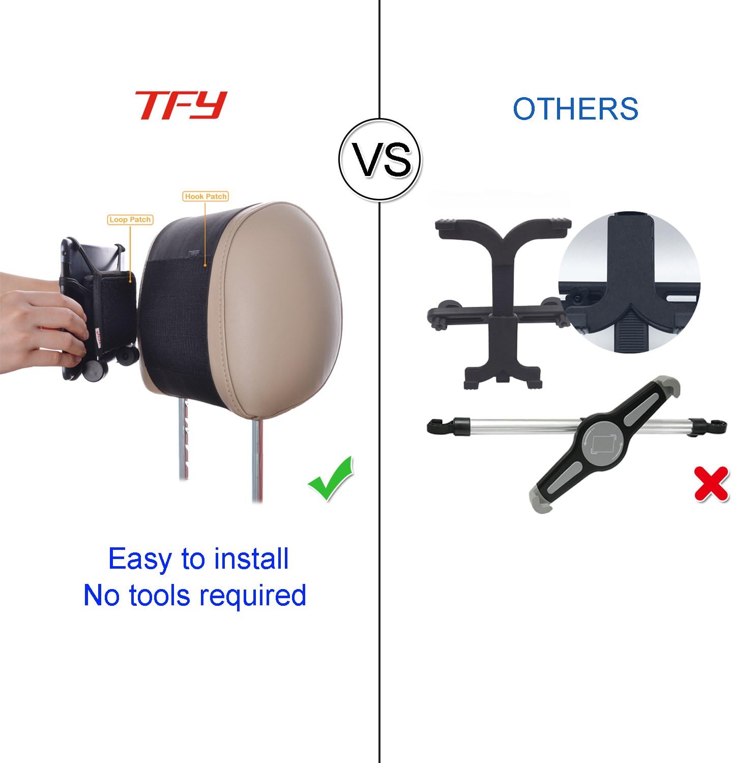 TFY Car Mount Universal Car Headrest Mount Holder with Silicon Holding Net Compatible with Both 4.5-6 Inch Phones and 7-10.5 Inch Tablets