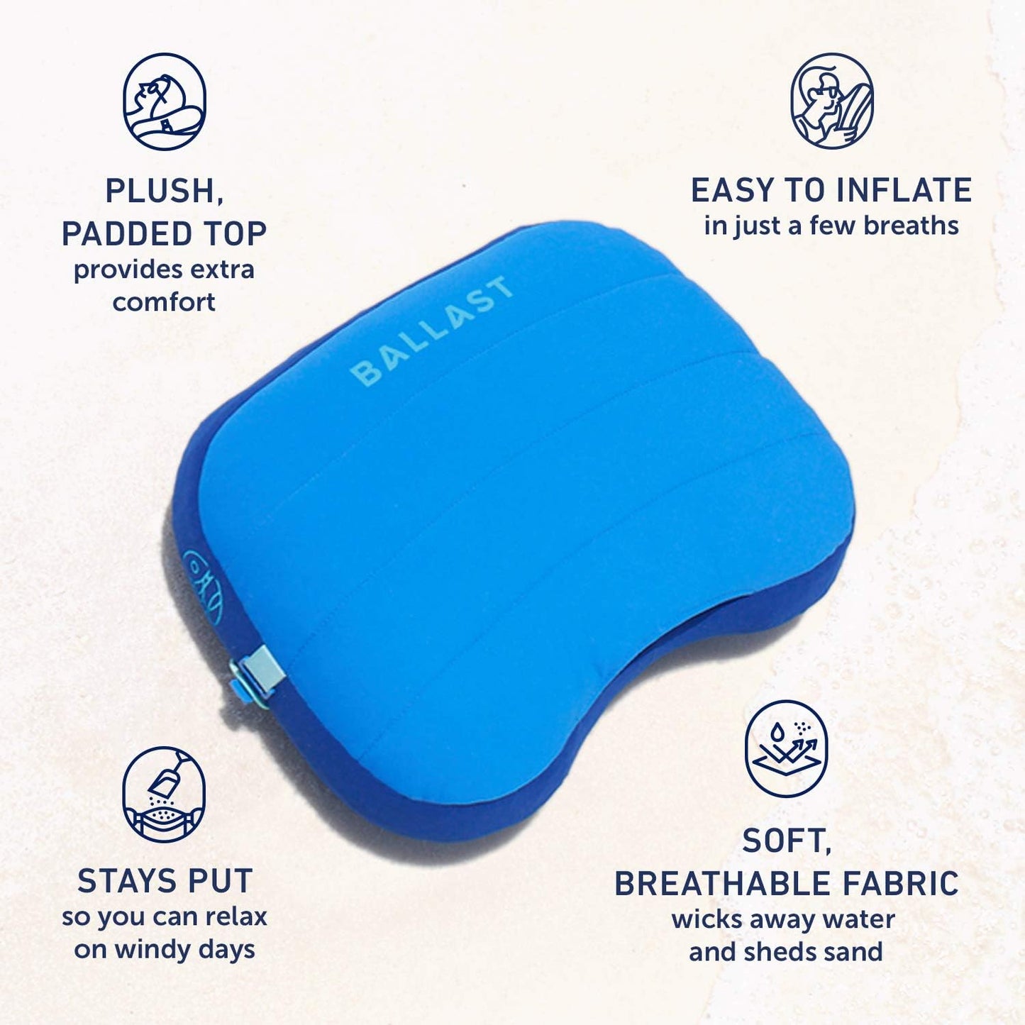 Ballast Beach Pillow – Comfy, Durable & Compact, Stays Put on Windy Beaches with Patented Sand Pouch, Inflatable Pillow for Beaches, Pools, Camping, Festivals and Travel (Blazing Sunset)
