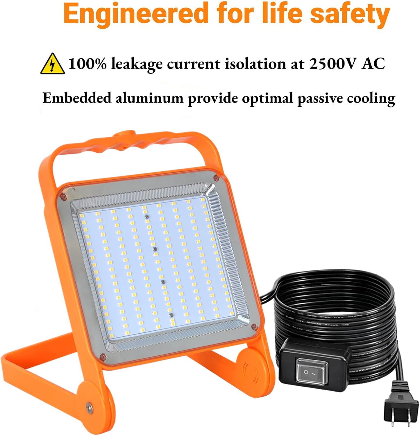 2-Pack 50W Super Bright LED Work Light - 8,000LM (500W Equivalent), IP65 Waterproof, 10ft Heavy Duty Cord, 5000K Daylight, Adjustable Flood Lights for Workshop, Garage, Construction Site