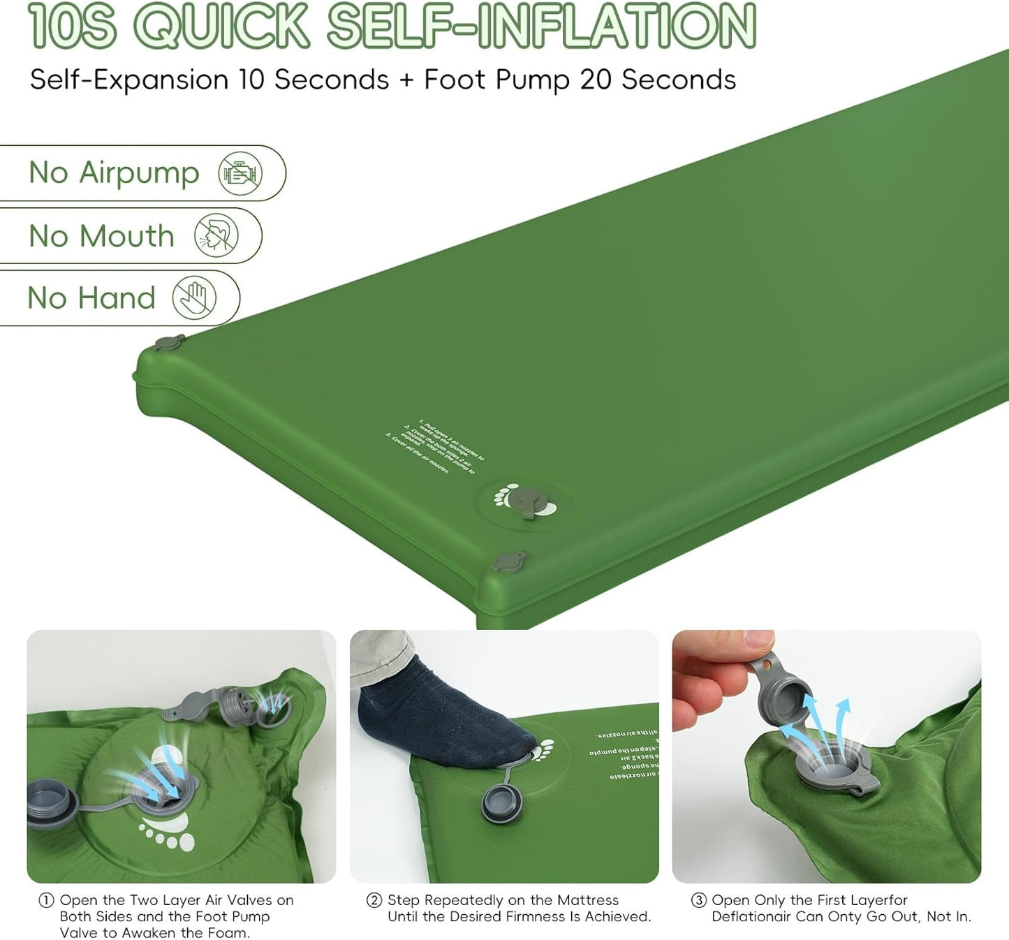Memory Foam Camping Sleeping Pad, Foldable and Portable Self-Inflating Camping Mattress Pad, 9.5 R-Value Insulated & Quiet Sleeping Mat with Pillow, Compact for Backpacking Hiking Car Traveling Tent