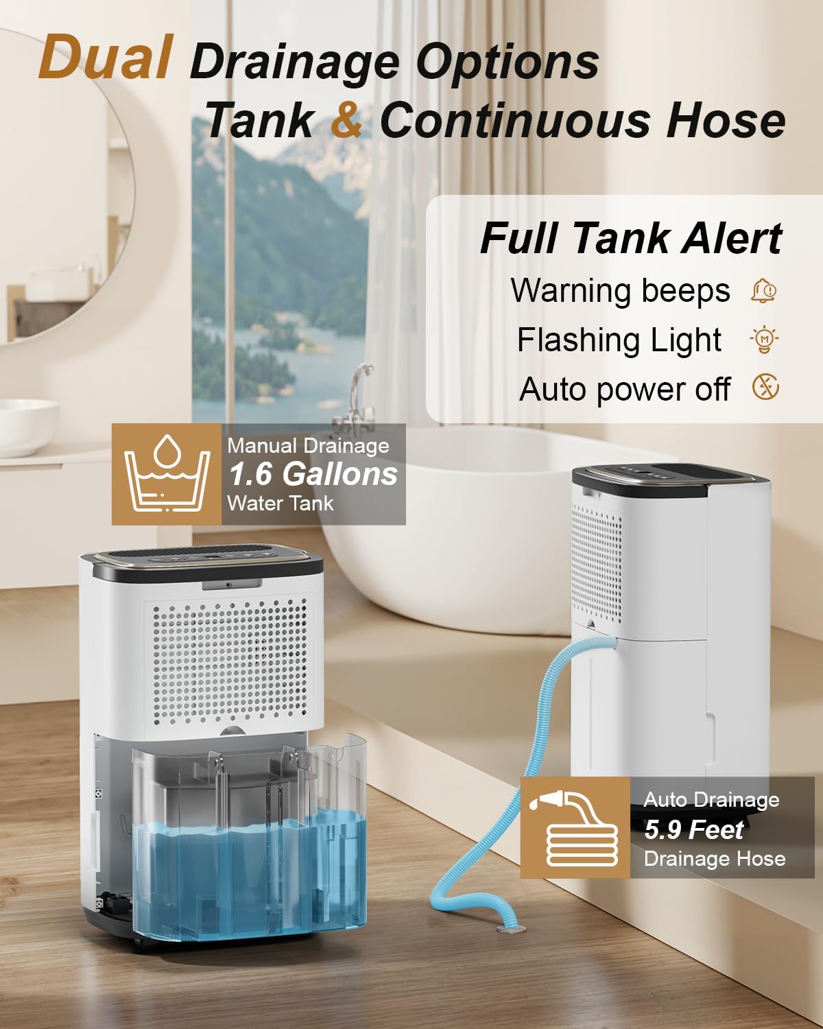 5000 Sq. Ft. Dehumidifier for Basement, Update 50 Pint Quiet Dehumidifiers for Home with Drain Hose, Smart Humidity Control, 24H Timer & Child Lock, Ideal for Large Rooms, Bedroom, Garage