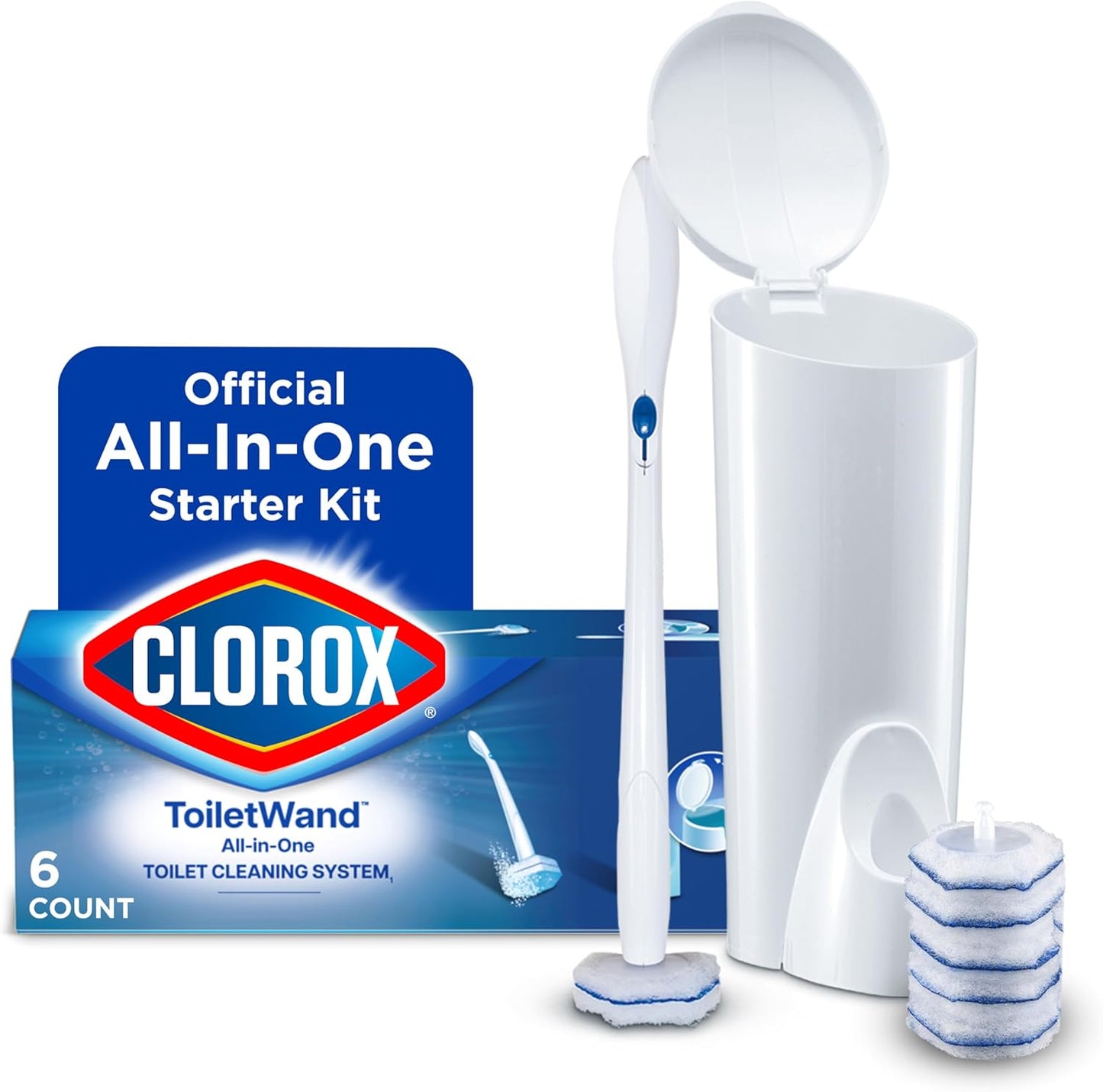 Clorox ToiletWand Disposable Toilet Cleaning System, Kills 99.9% of Germs and Viruses, Wand, Caddy and 6 Refill Heads