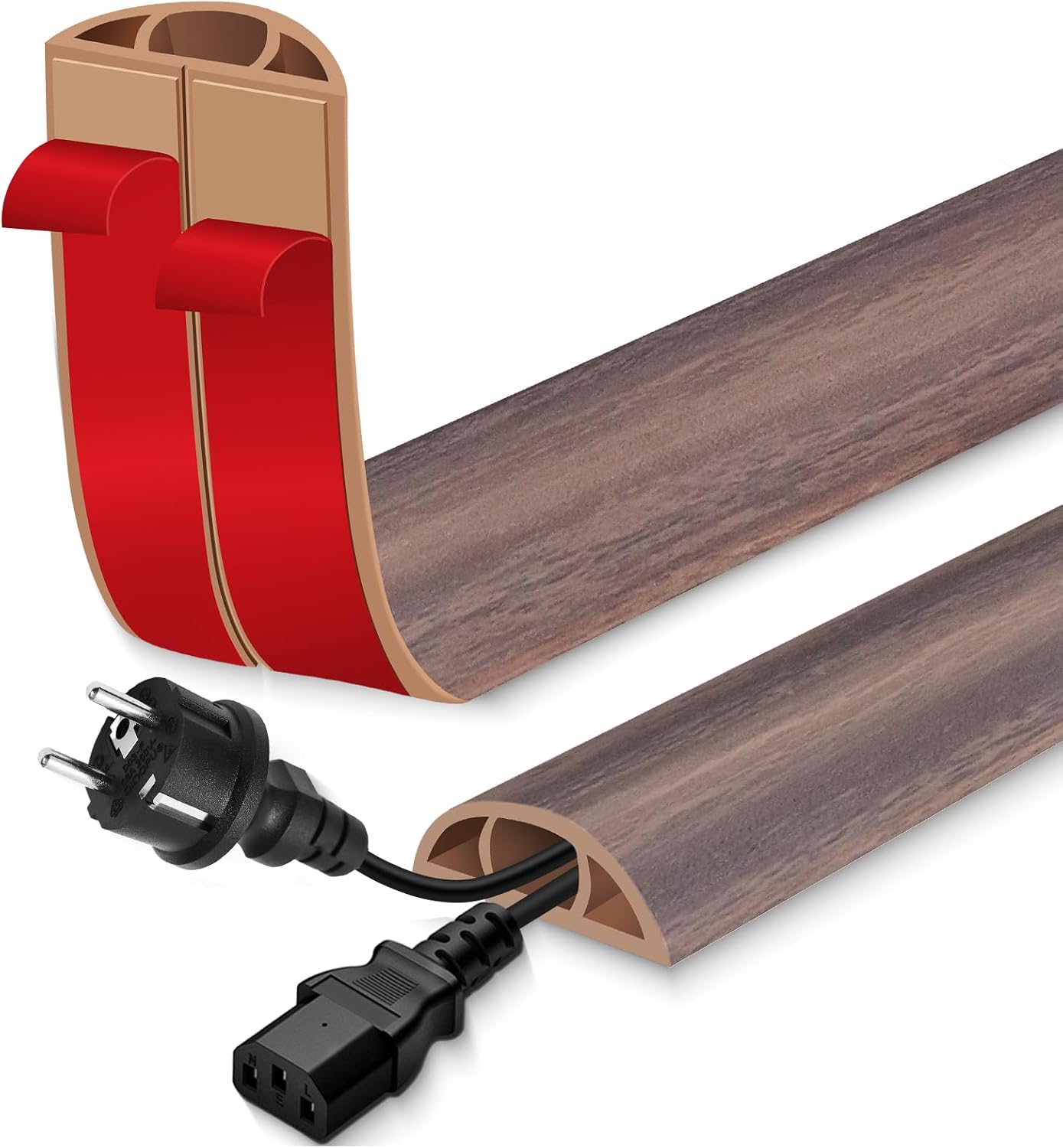 Floor Cord Cover for Wires on Floor Self Adhesive Cord Hider | Floor Cable Cover Floor Wire Covers for Cords Prevent Cable Trips, Cord Cavity W 0.51" x H 0.31", Grayish Brown Wood, 10Ft