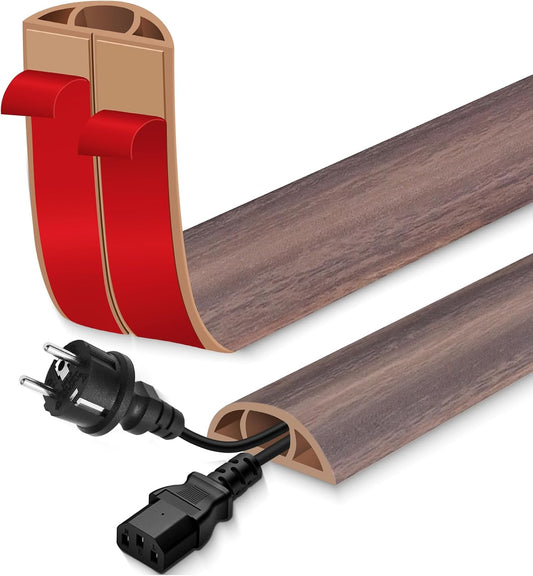 Floor Cord Cover for Wires on Floor Self Adhesive Cord Hider | Floor Cable Cover Floor Wire Covers for Cords Prevent Cable Trips, Cord Cavity W 0.51" x H 0.31", Grayish Brown Wood, 10Ft