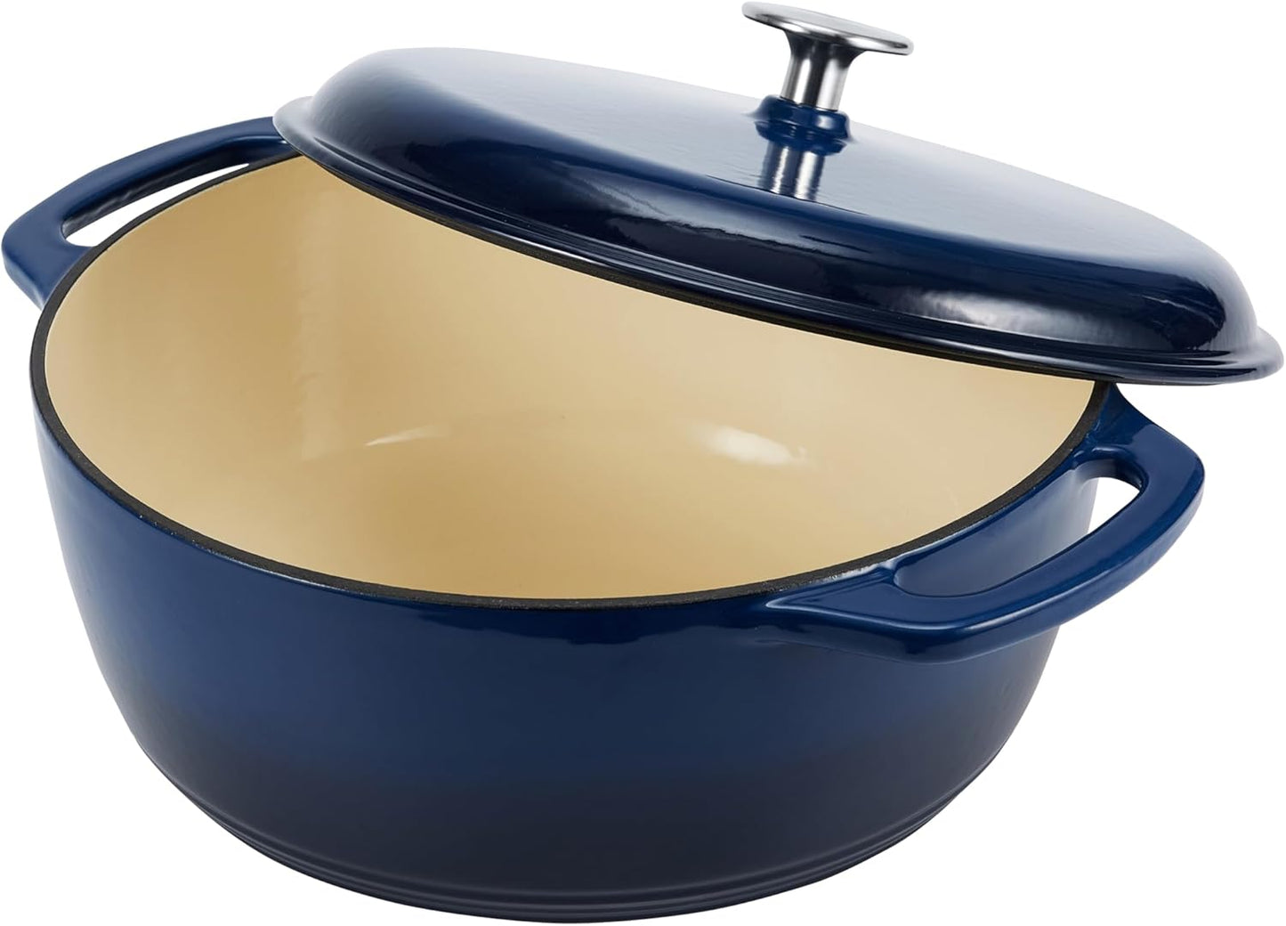Amazon Basics Enameled Cast Iron Dutch Oven Pot with Lid, Round, Dual Handles, Heavy-Duty, Oven Safe for Stews, Roasting, Baking, 6-Quart, Navy