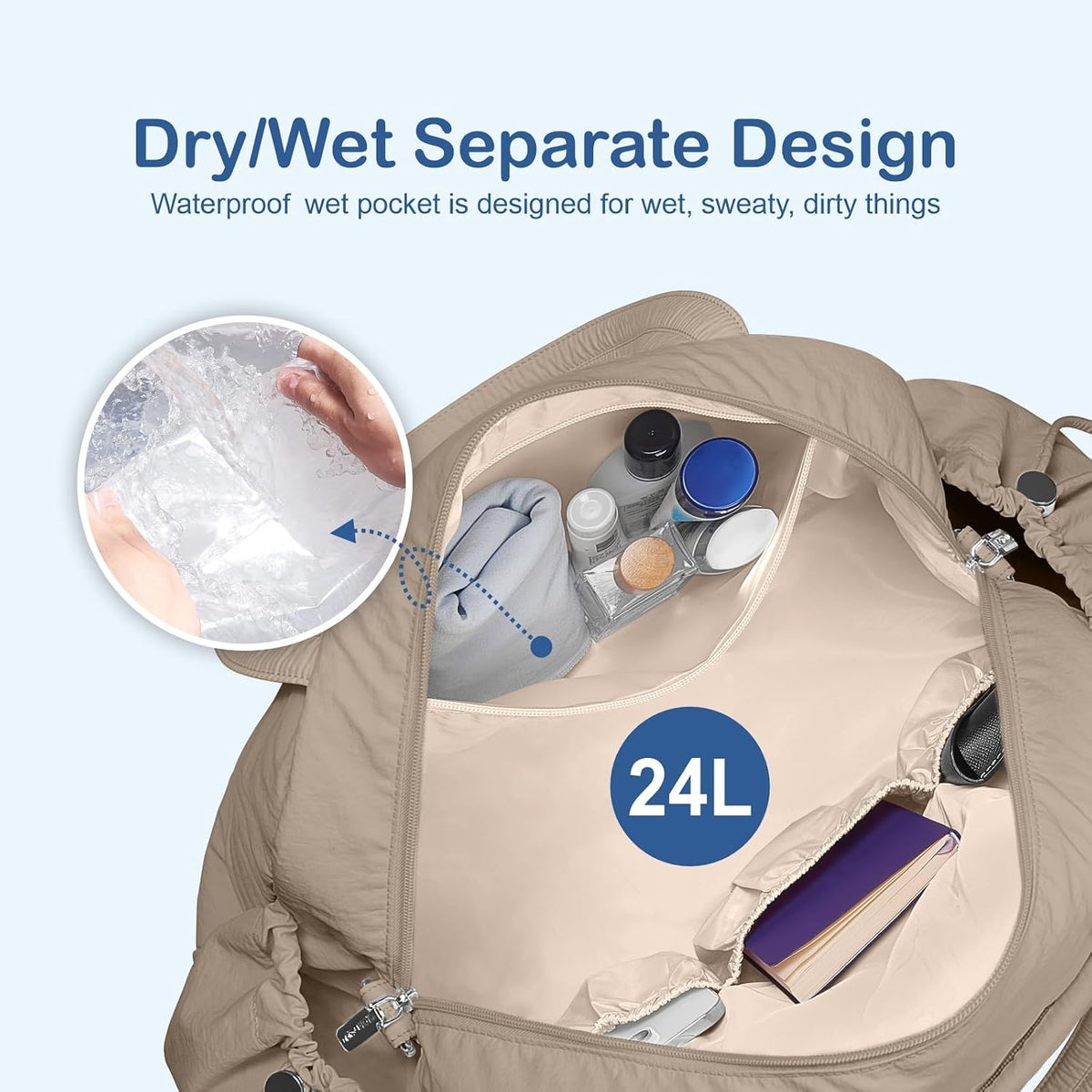 TOPDesign Travel Duffel Bag, Puffy Carry On Overnight, Gym Bag w/Wet Pocket
