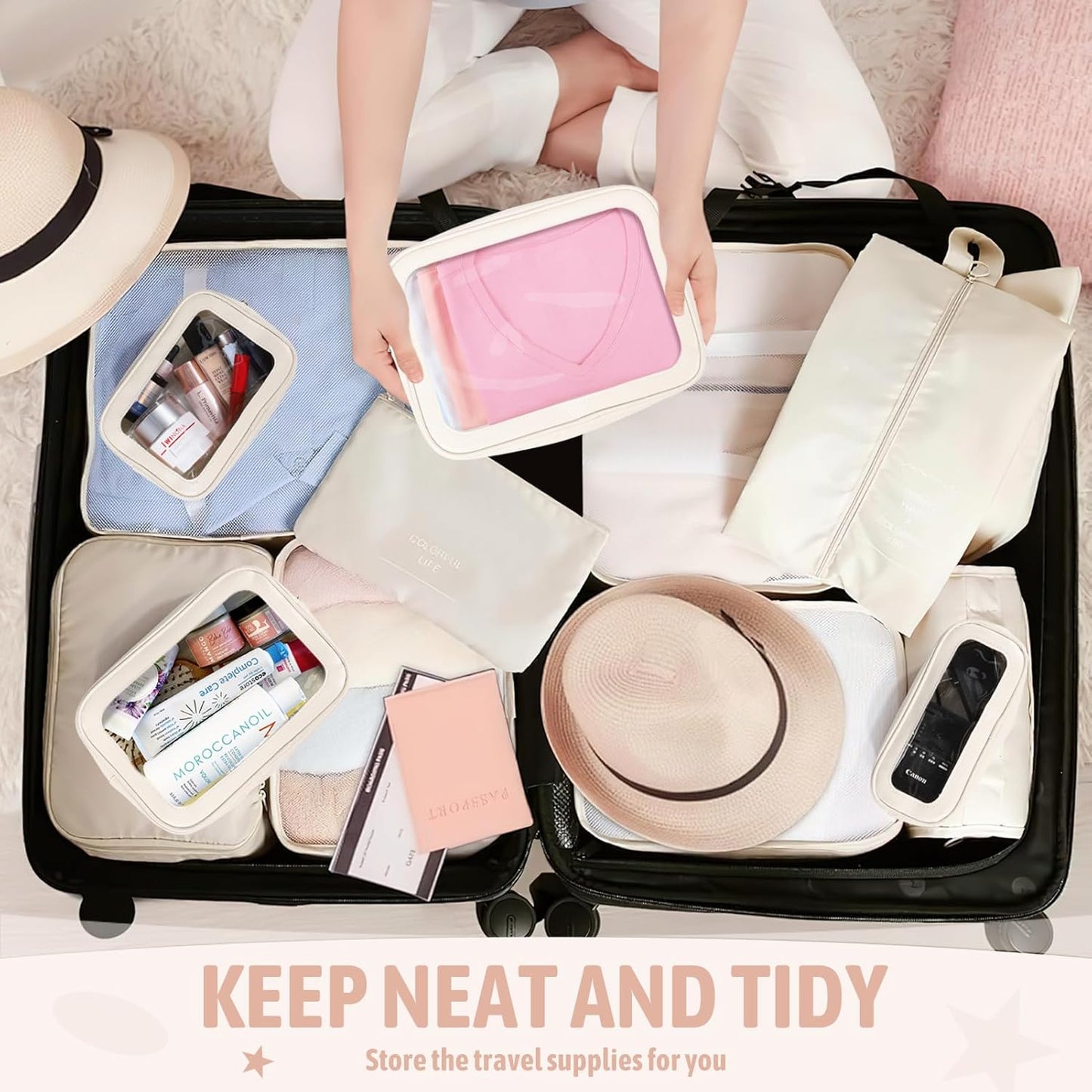 YOPCDJ 5PCS Diaper Bag Organizer Pouch Set, TSA Approved Toiletry Bag，Clear Waterproof TPU Makeup Bag Set Travel Organizer Bags for Women and Kids