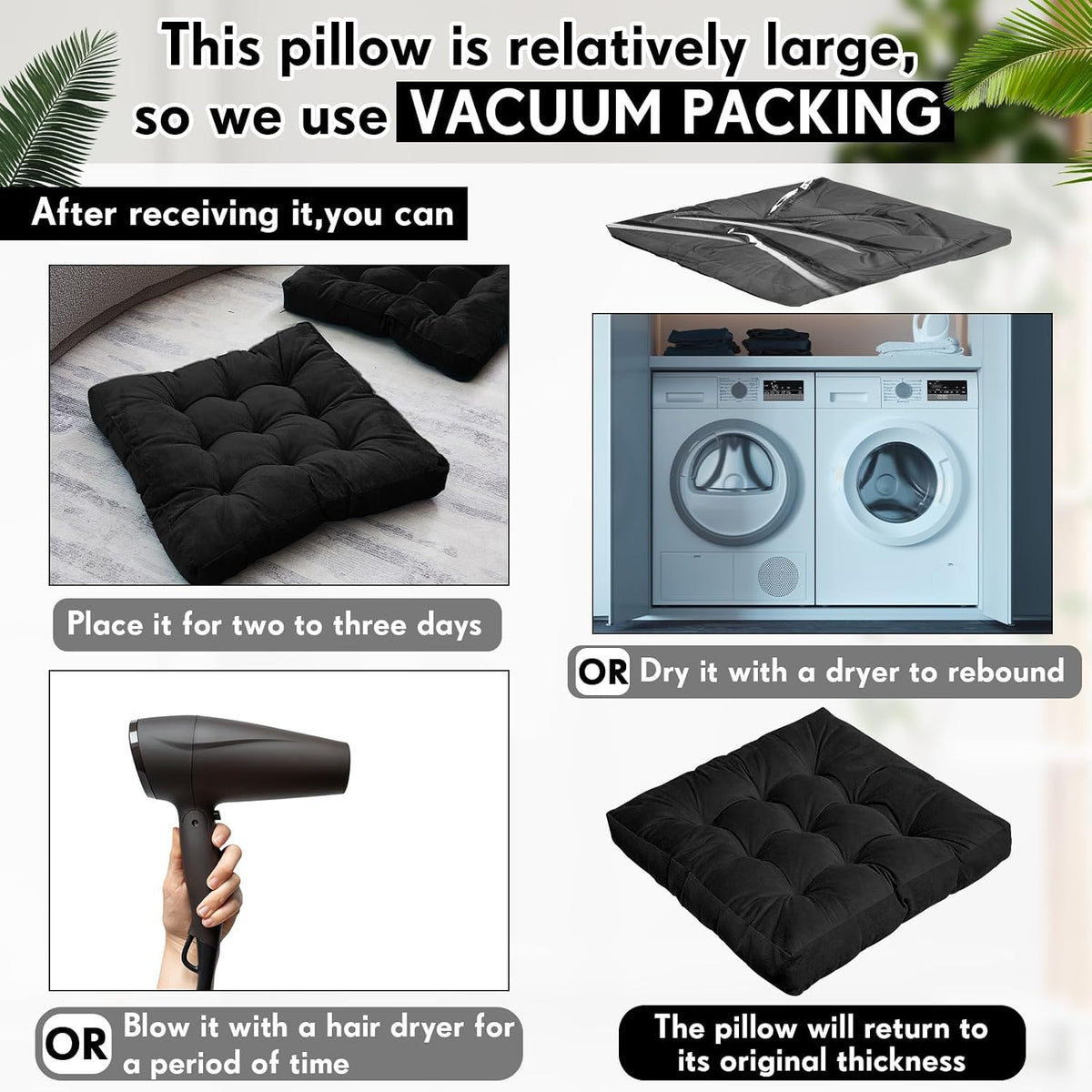 Jerify Black 4 Pcs Large Floor Pillow Cushion,Square 22 x 22