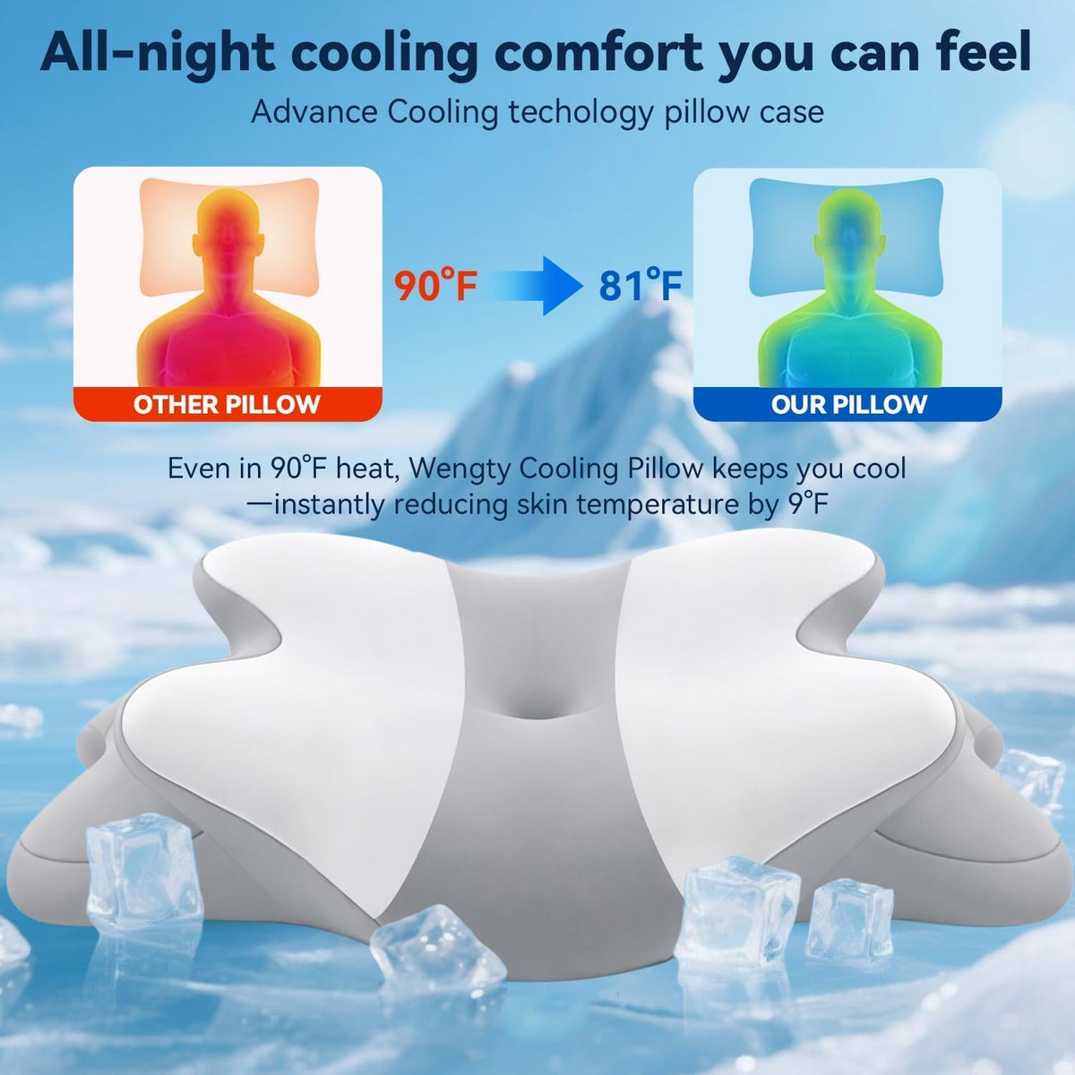 Dreams Relief Pillow,Sleep Apnea Pillow w/Neck & Snoring Relief,Orthopedic & Ergonomic Contour Cervical Memory Foam Cooling Pillow for Side Sleepers,Medium Firm Support (WhiteGrey, Queen Size)