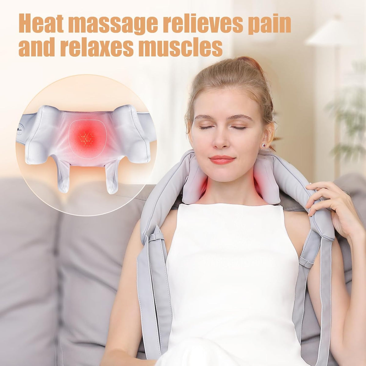 MASGRE Shiatsu Neck and Shoulder Massager, Cordless Back Massager with Heat
