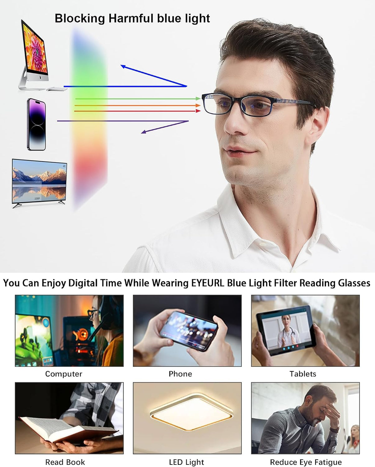 EYEURL Reading Glasses for Men Women Blue Light Blocking Readers 0.75